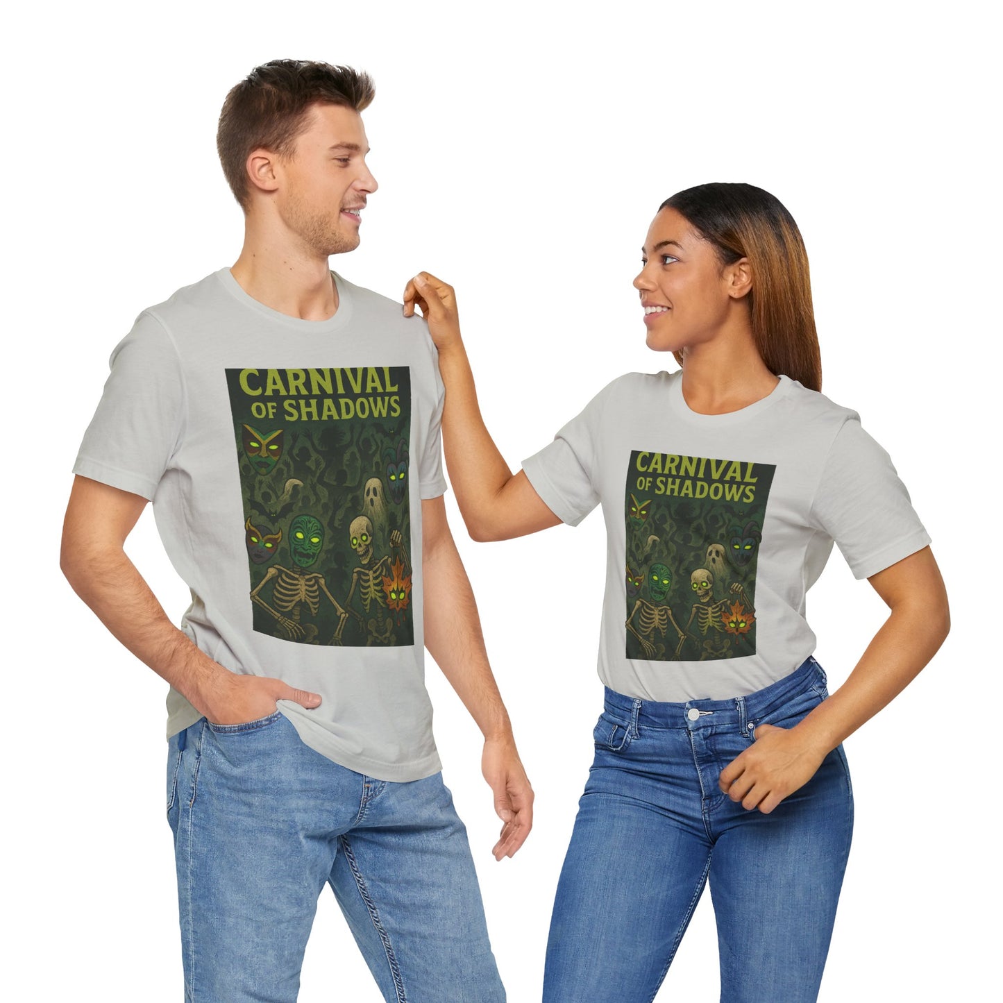Carnival of Shadows Graphic Tee, Spooky Halloween Shirt, Unisex T-Shirt, Fun Autumn Wear, Perfect for Parties, Horror Lovers Clothing