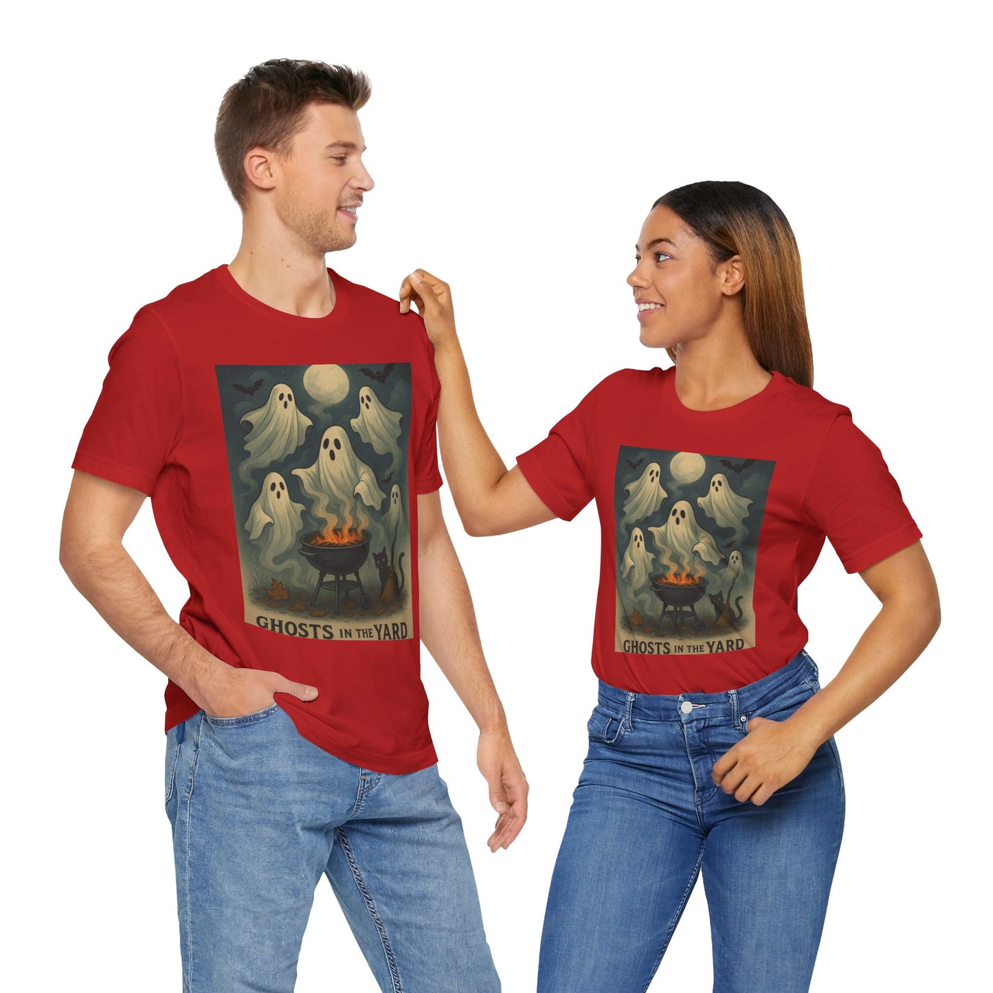 Ghosts in the Yard Tee - Spooky Unisex Short Sleeve Shirt, Halloween Shirt, Ghost Design, Casual Halloween Wear, Gift for Ghost Lovers