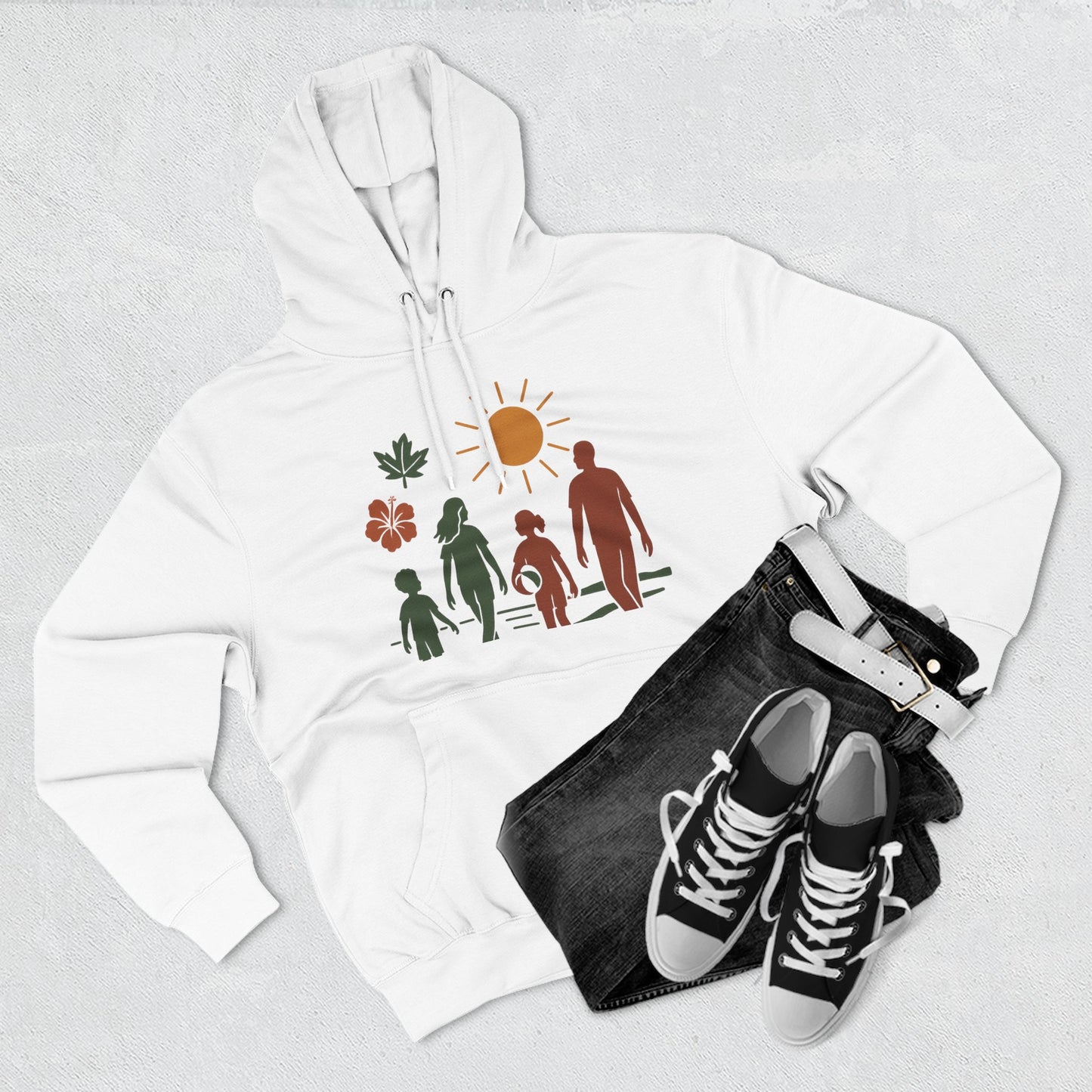 Family Bonding Three-Panel Hoodie, Cozy Family Artwork Fleece, Casual Family Gatherings Sweatshirt, Family Love Hooded Top, Gift for Parents