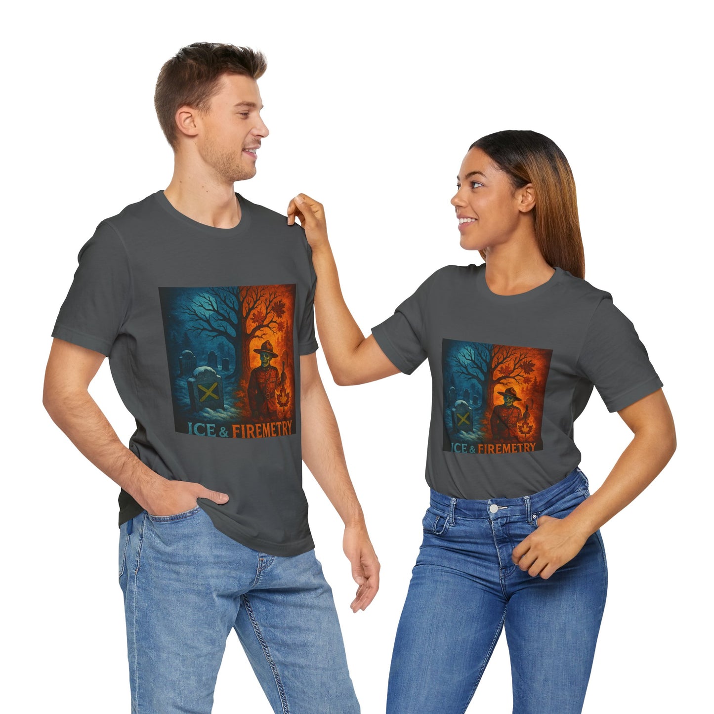 Unisex Ice & Fire Short Sleeve Tee - Firefighter Gift, Halloween Shirt, Cool Graphic Tee, Unique Adventure Wear, All-Season Style