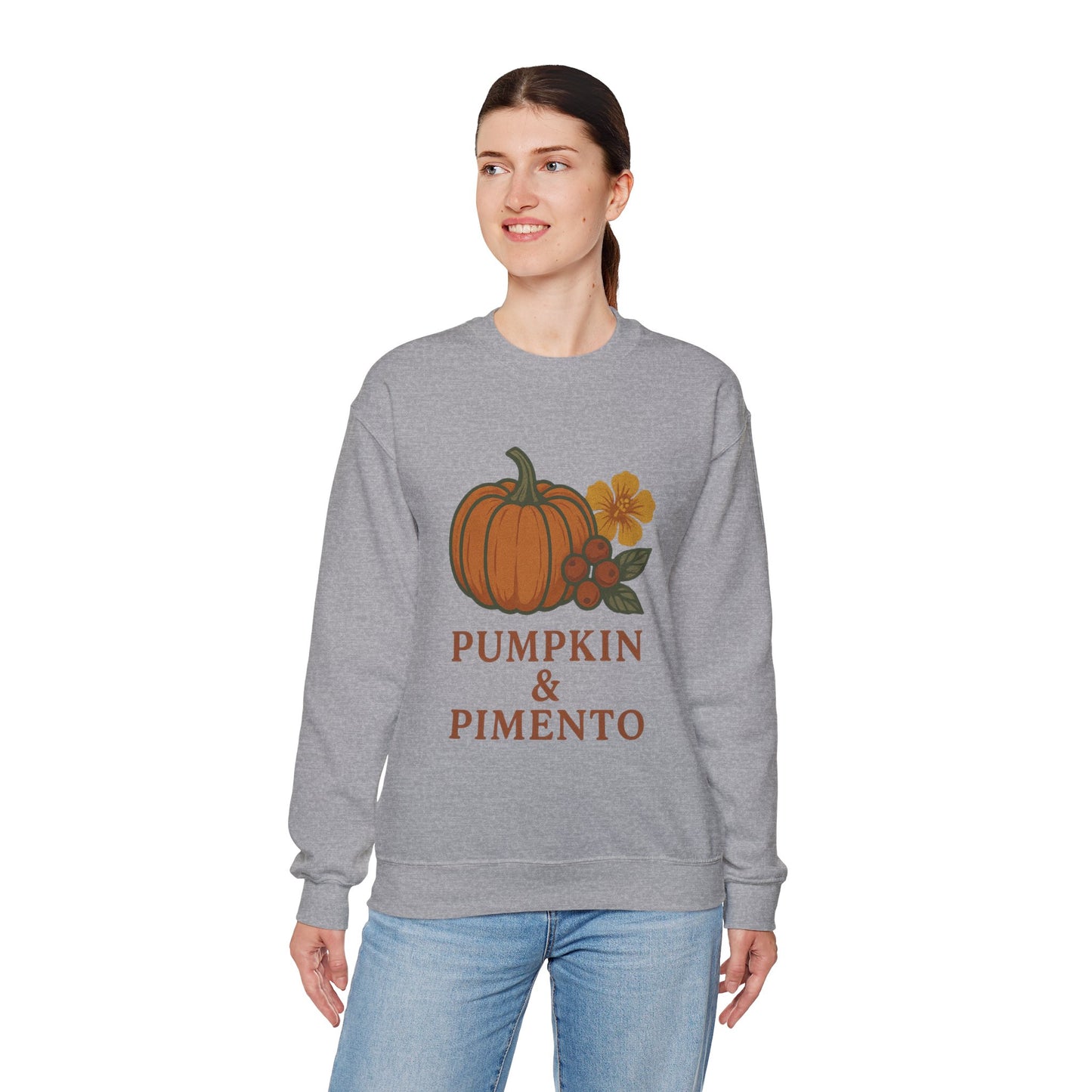 Pumpkin & Pimento Crewneck Sweatshirt, Cozy Fall Sweatshirt, Unisex Autumn Apparel, Thanksgiving Gift, Seasonal Fashion