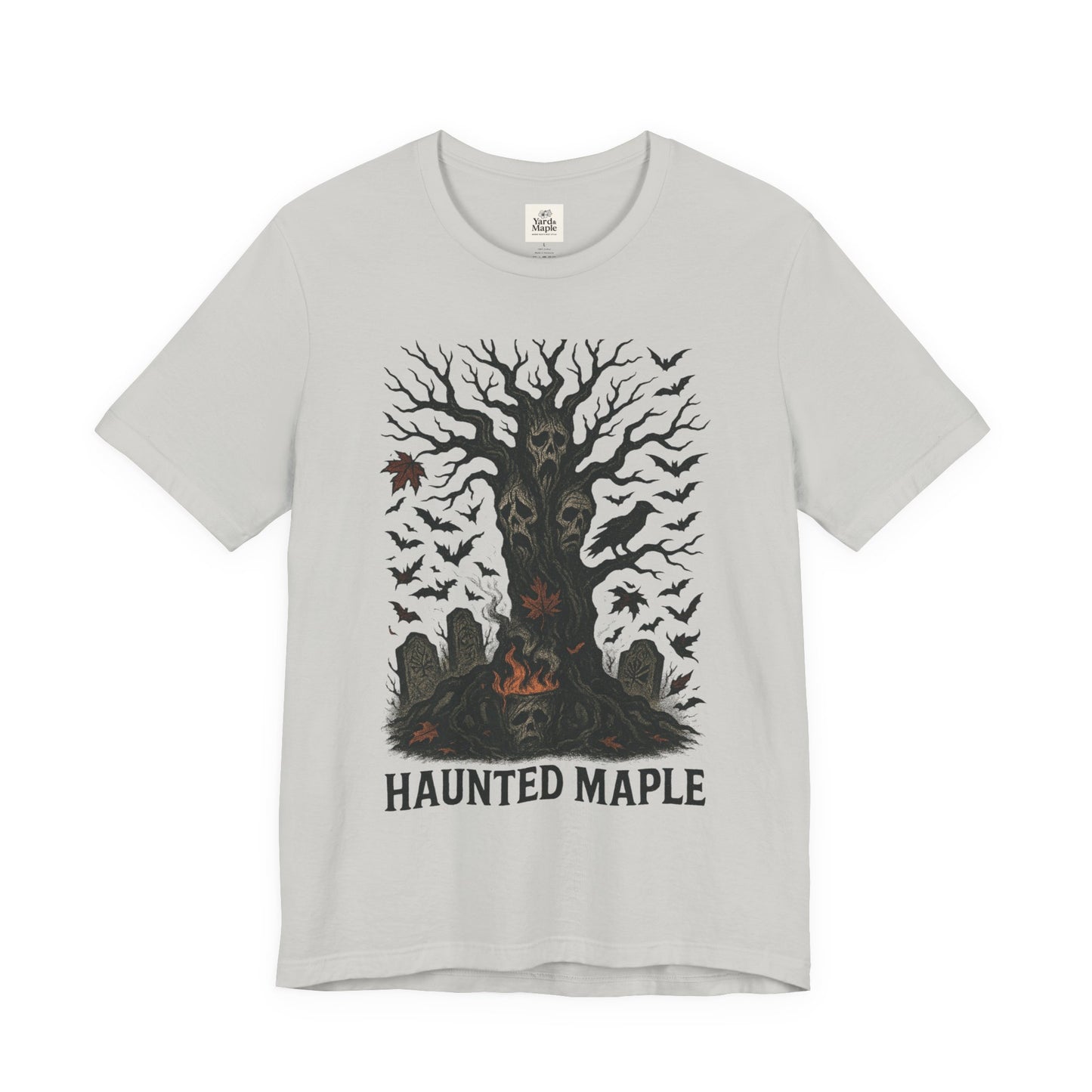 Haunted Maple Tee - Unisex Jersey Short Sleeve T-Shirt for Fall, Halloween, Spooky Vibe, Ghost Lovers, Unique Gift