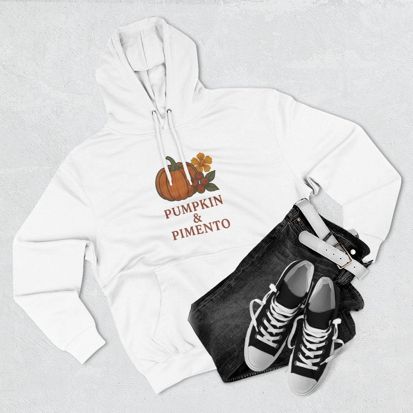 Pumpkin & Pimento Fleece Hoodie | Cozy Fall Sweater, Autumn Fashion, Comfortable Casual Wear, Gift for Pumpkin Lovers, Halloween Apparel