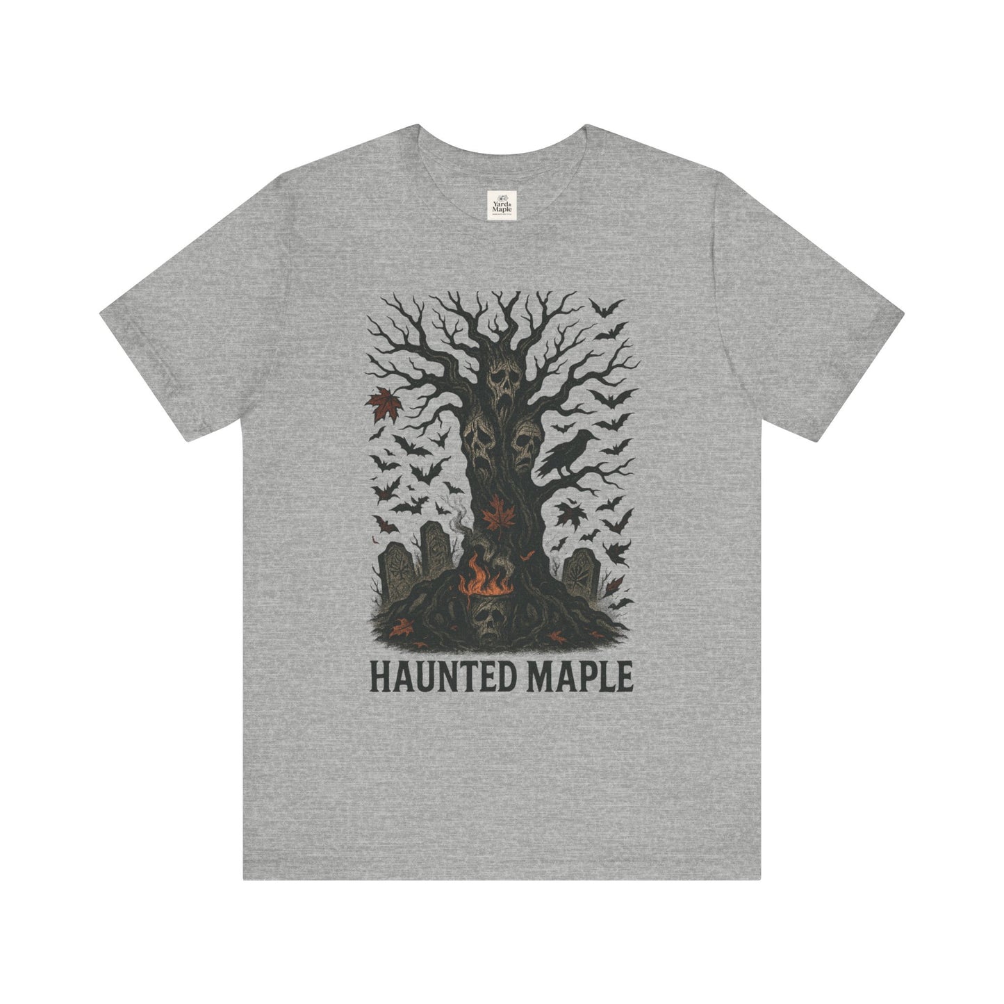 Haunted Maple Tee - Unisex Jersey Short Sleeve T-Shirt for Fall, Halloween, Spooky Vibe, Ghost Lovers, Unique Gift