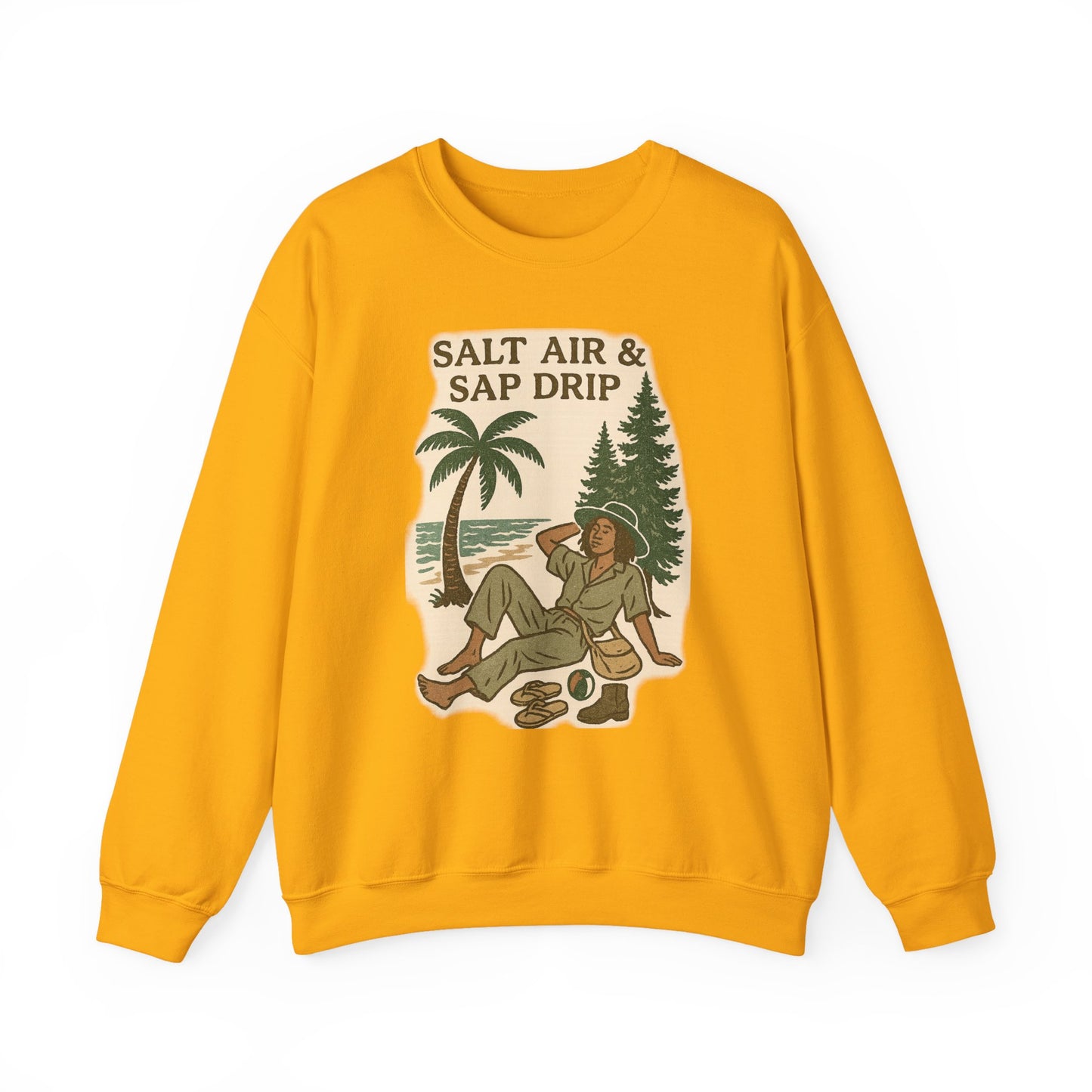 Cozy Beach Vibes Sweatshirt - Salt Air & Sap Drip Unisex Crewneck, Summer Casual Wear, Gift for Nature Lovers, Beach Trip Essentials
