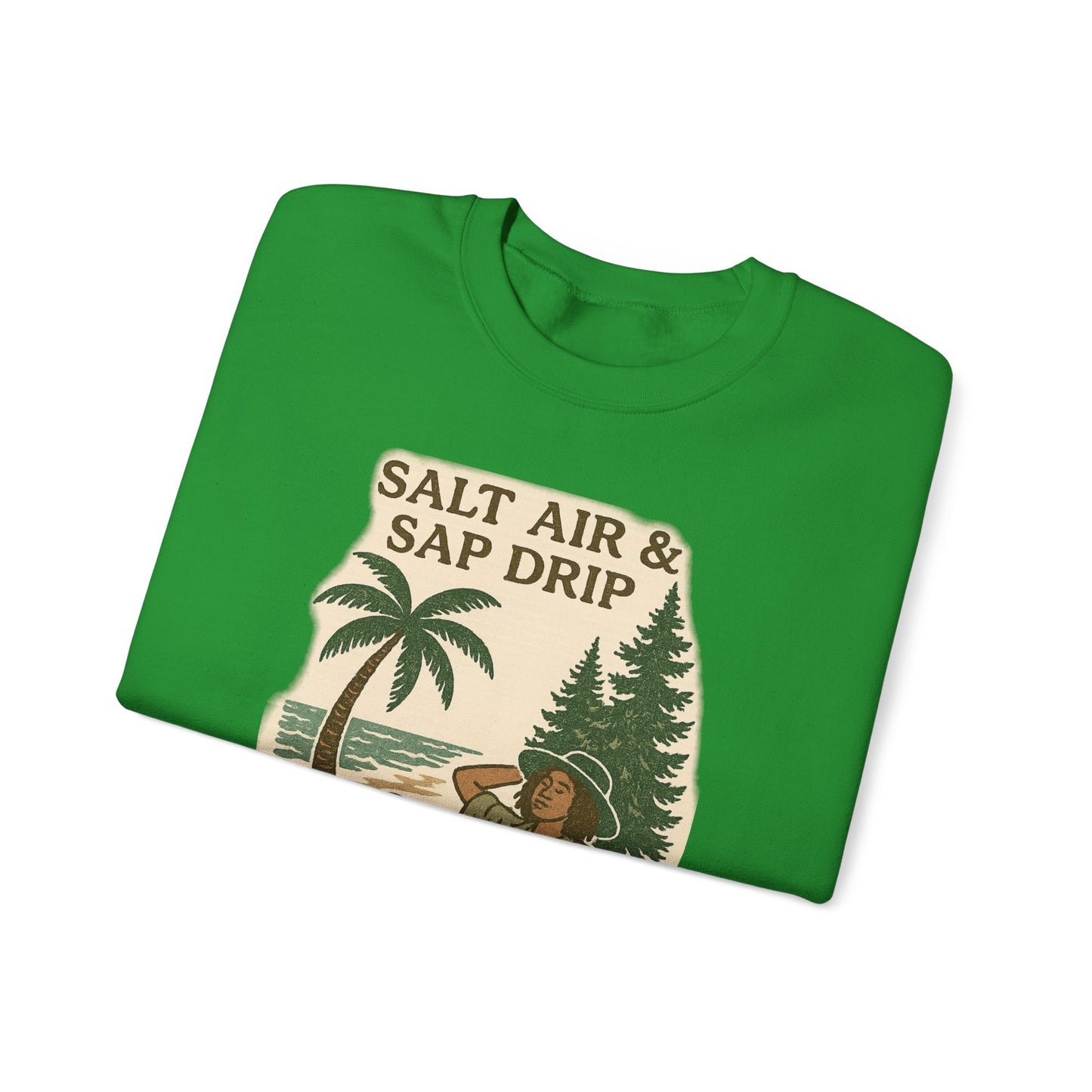 Cozy Beach Vibes Sweatshirt - Salt Air & Sap Drip Unisex Crewneck, Summer Casual Wear, Gift for Nature Lovers, Beach Trip Essentials
