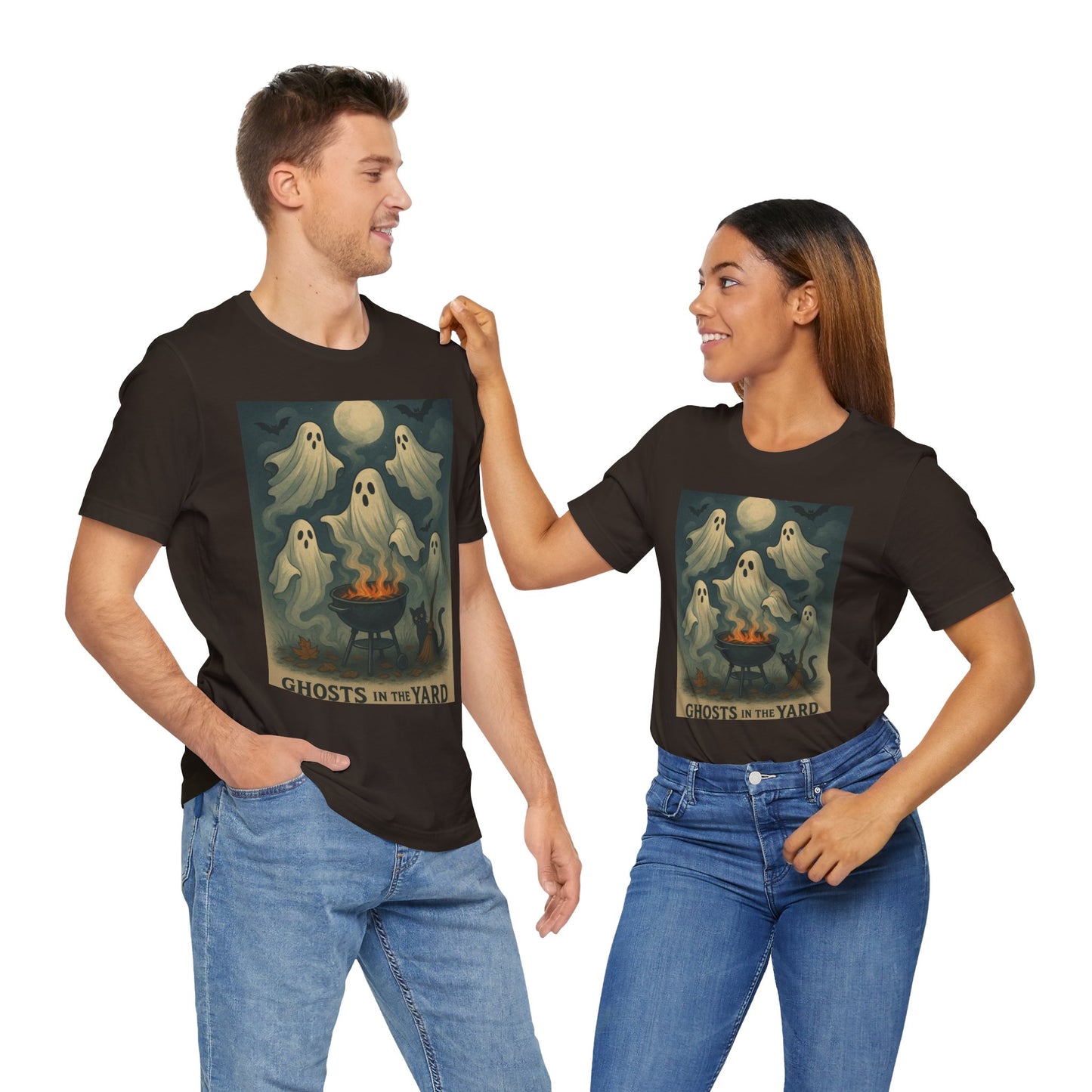 Ghosts in the Yard Tee - Spooky Unisex Short Sleeve Shirt, Halloween Shirt, Ghost Design, Casual Halloween Wear, Gift for Ghost Lovers
