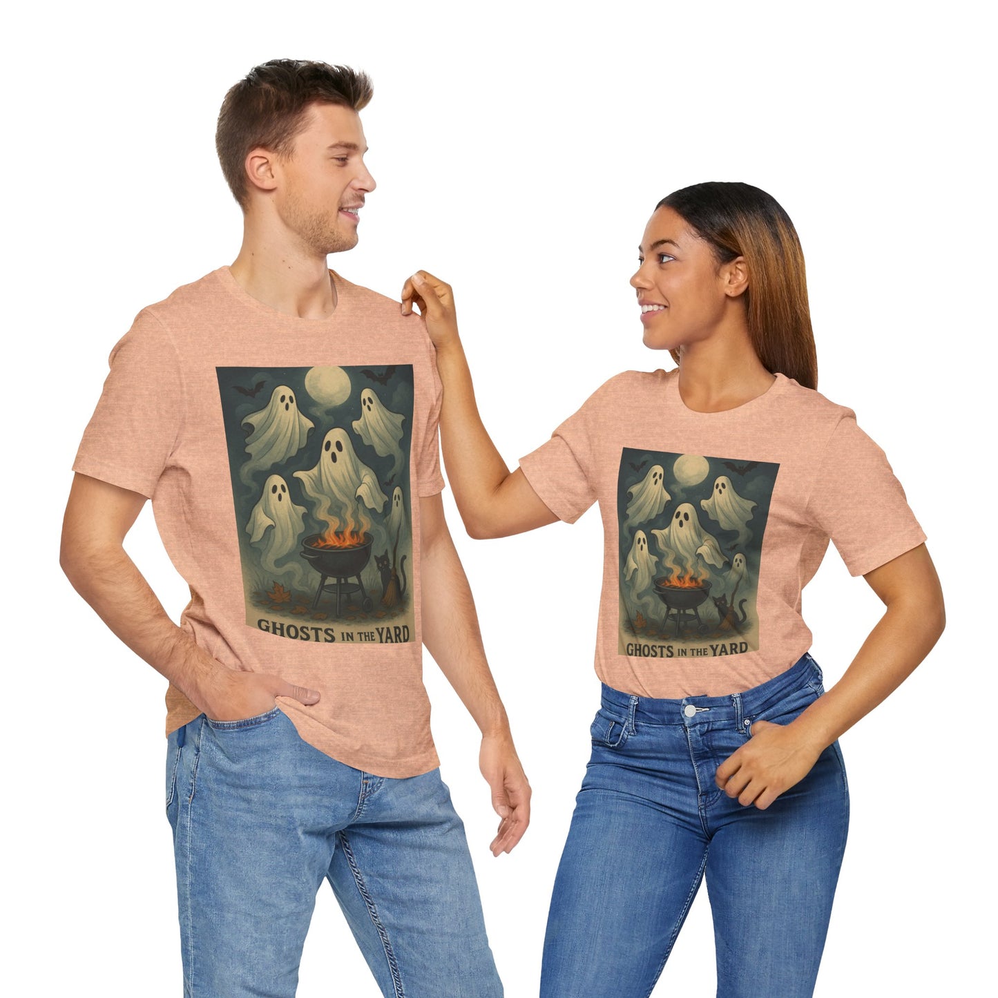 Ghosts in the Yard Tee - Spooky Unisex Short Sleeve Shirt, Halloween Shirt, Ghost Design, Casual Halloween Wear, Gift for Ghost Lovers