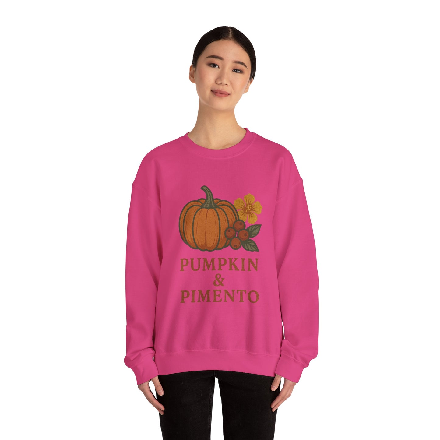 Pumpkin & Pimento Crewneck Sweatshirt, Cozy Fall Sweatshirt, Unisex Autumn Apparel, Thanksgiving Gift, Seasonal Fashion