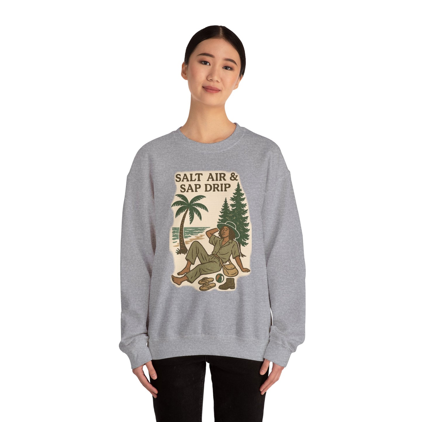 Cozy Beach Vibes Sweatshirt - Salt Air & Sap Drip Unisex Crewneck, Summer Casual Wear, Gift for Nature Lovers, Beach Trip Essentials