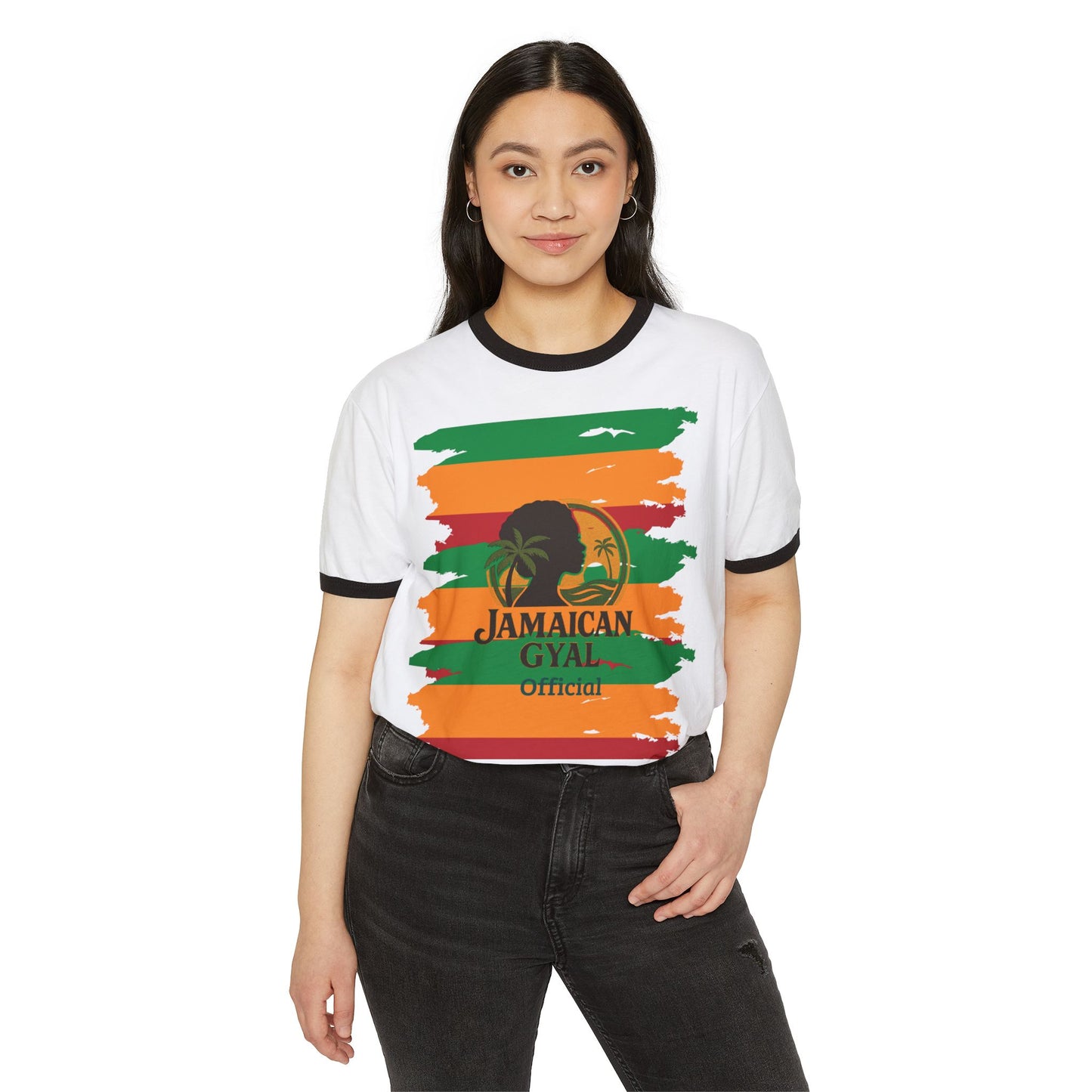 Jamaican Gyal Unisex Cotton Ringer T-Shirt, Casual Summer Tee, Festival Clothing, Vacation Wear, Island Vibes Shirt