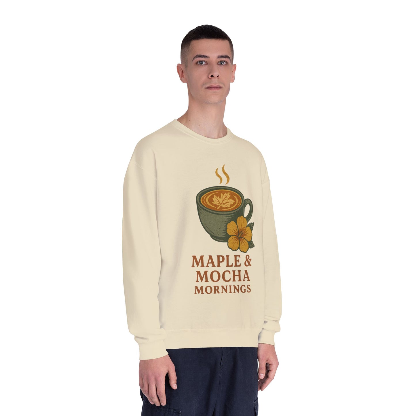 Cozy Coffee Sweatshirt - Maple & Mocha Mornings Unisex Crewneck, Warm Gift for Coffee Lovers, Casual Fall Fashion, Weekend Relaxation