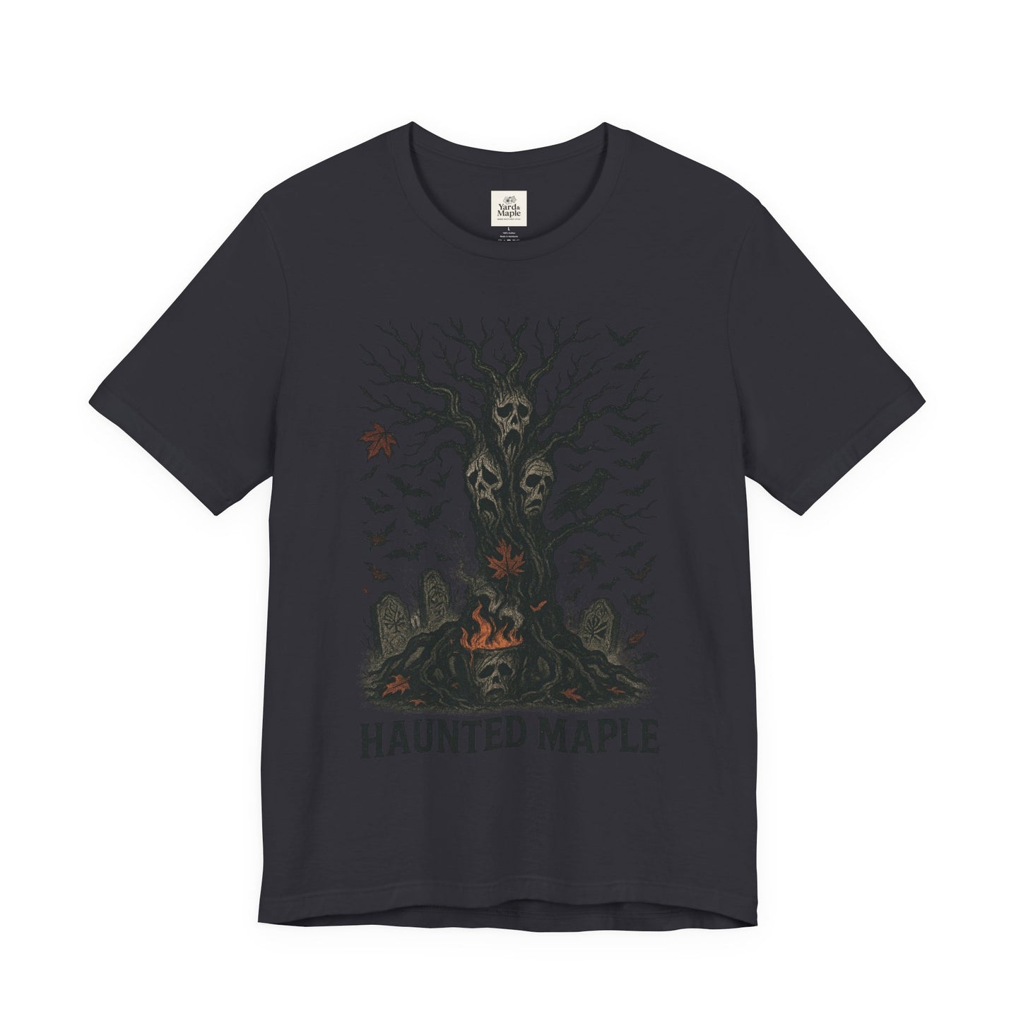 Haunted Maple Tee - Unisex Jersey Short Sleeve T-Shirt for Fall, Halloween, Spooky Vibe, Ghost Lovers, Unique Gift