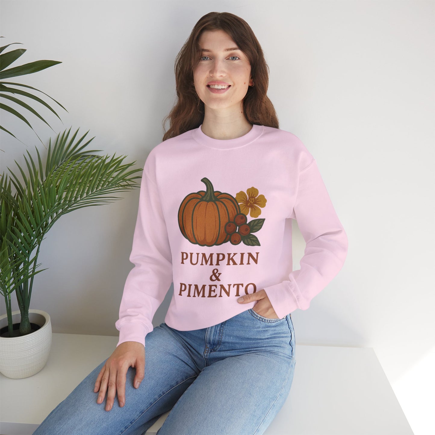 Pumpkin & Pimento Crewneck Sweatshirt, Cozy Fall Sweatshirt, Unisex Autumn Apparel, Thanksgiving Gift, Seasonal Fashion