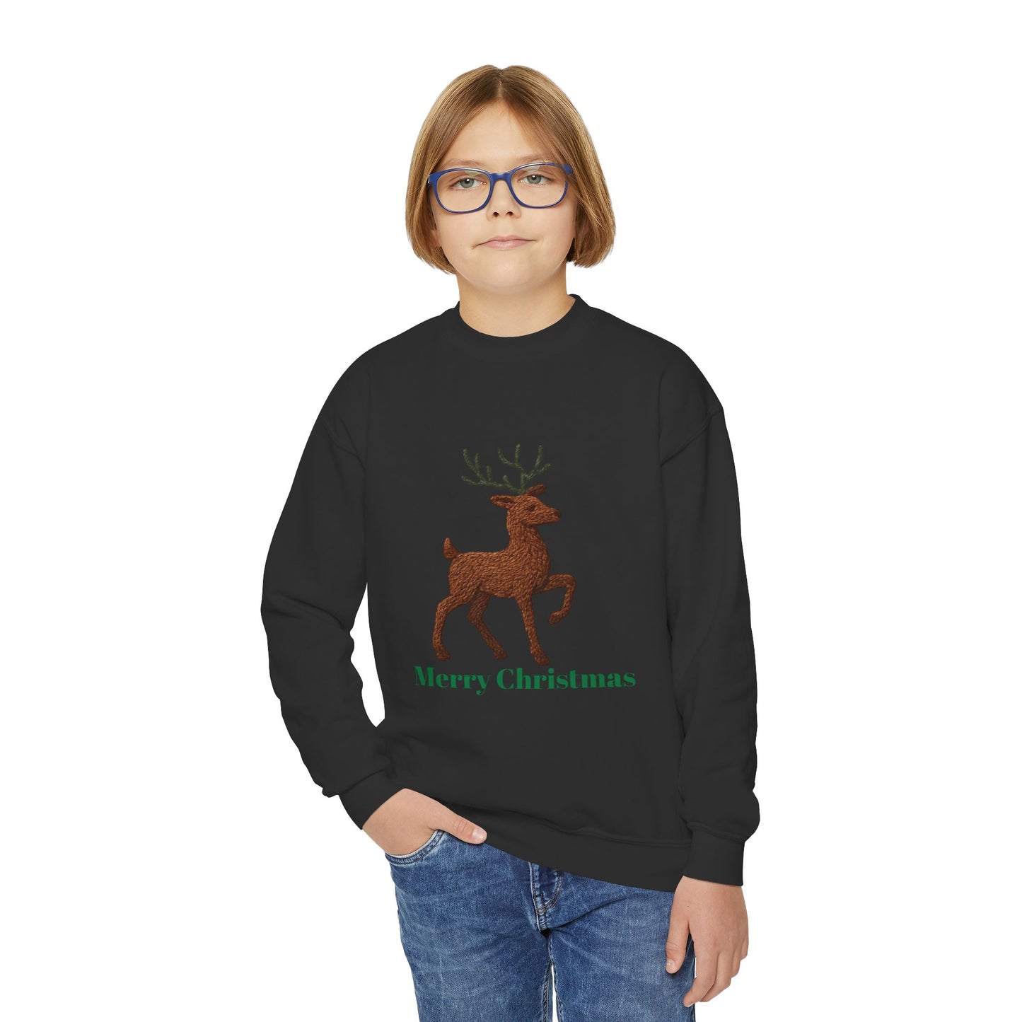 Christmas Reindeer Youth Crewneck Sweatshirt, Holiday Sweater, Winter Fashion, Kids Christmas Gift, Merry Christmas Apparel