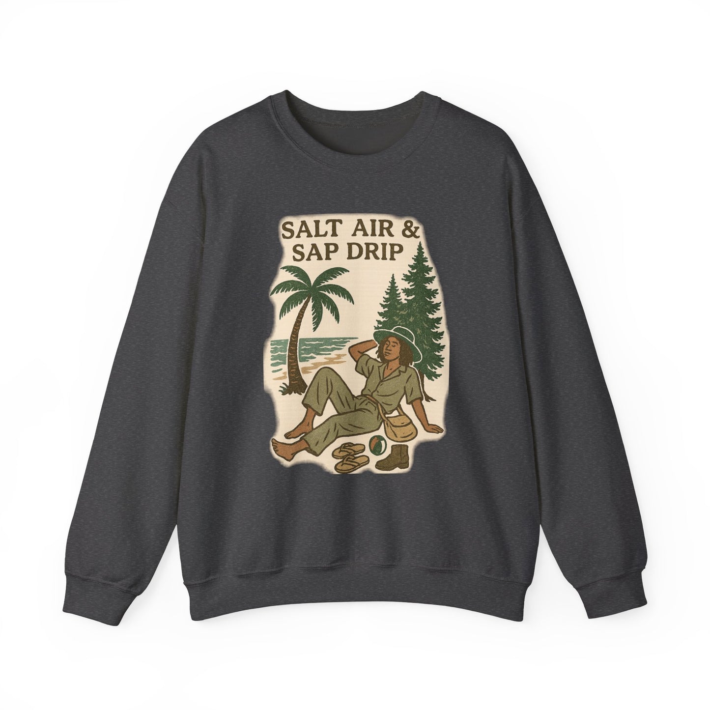 Cozy Beach Vibes Sweatshirt - Salt Air & Sap Drip Unisex Crewneck, Summer Casual Wear, Gift for Nature Lovers, Beach Trip Essentials