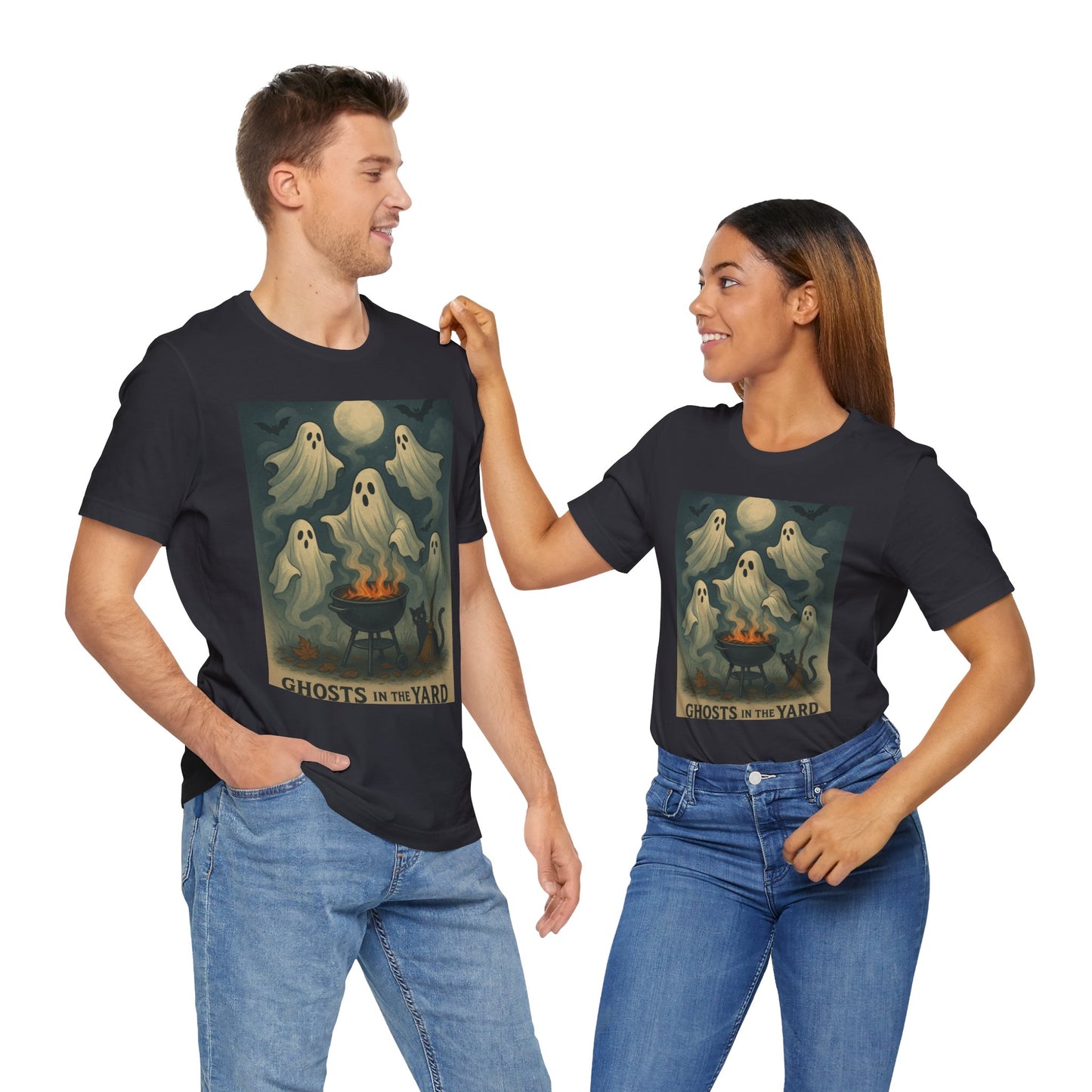 Ghosts in the Yard Tee - Spooky Unisex Short Sleeve Shirt, Halloween Shirt, Ghost Design, Casual Halloween Wear, Gift for Ghost Lovers