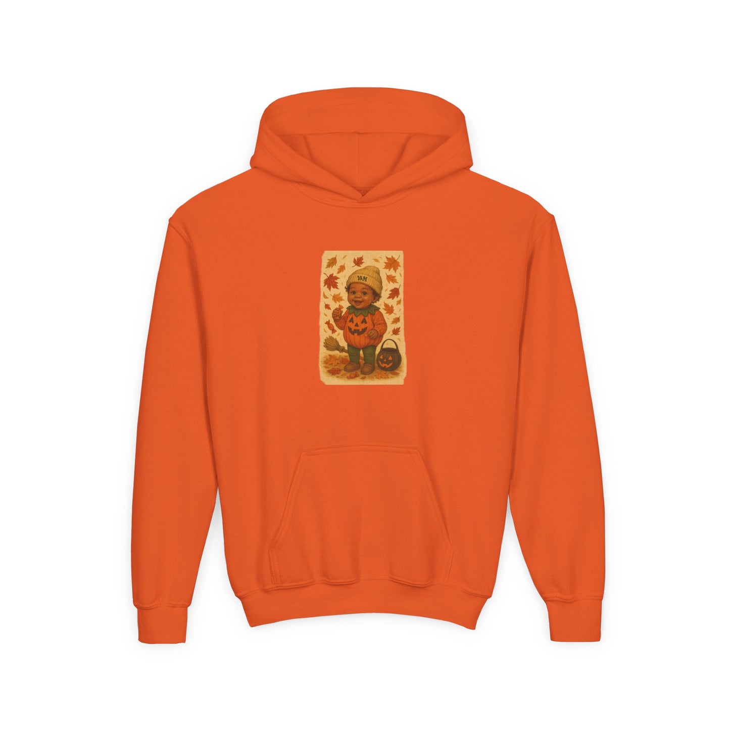 Youth Pumpkin Cartoon Hoodie, Cozy Fall Sweatshirt, Halloween Sweater, Kids Autumn Apparel, Cute Hoodie for Celebrations