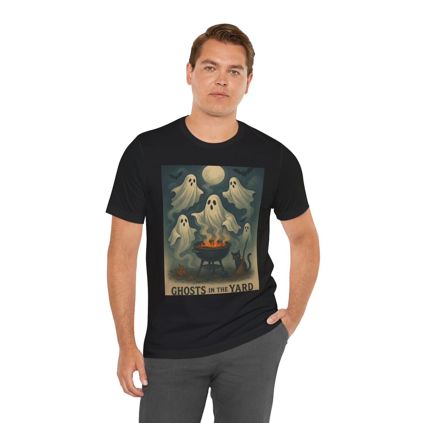 Ghosts in the Yard Tee - Spooky Unisex Short Sleeve Shirt, Halloween Shirt, Ghost Design, Casual Halloween Wear, Gift for Ghost Lovers