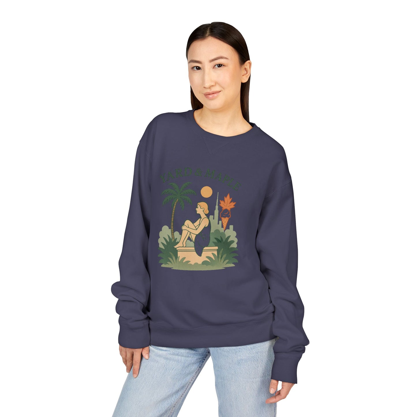 Yard & Maple Crewneck Sweatshirt, Cozy Sweatshirt, Unisex Apparel, Casual Wear, Summer Vibes, Gift for Him or Her
