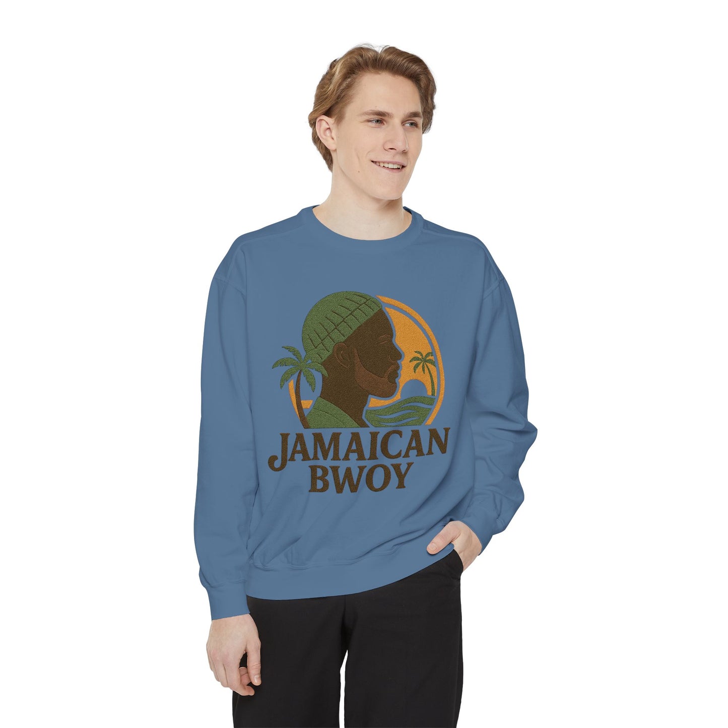 Jamaican Bwoy Sweatshirt, Cozy Unisex Pullover, Streetwear Style, Perfect Gift for Reggae Lovers, Summer Vibes Apparel, Gift for Him/Her