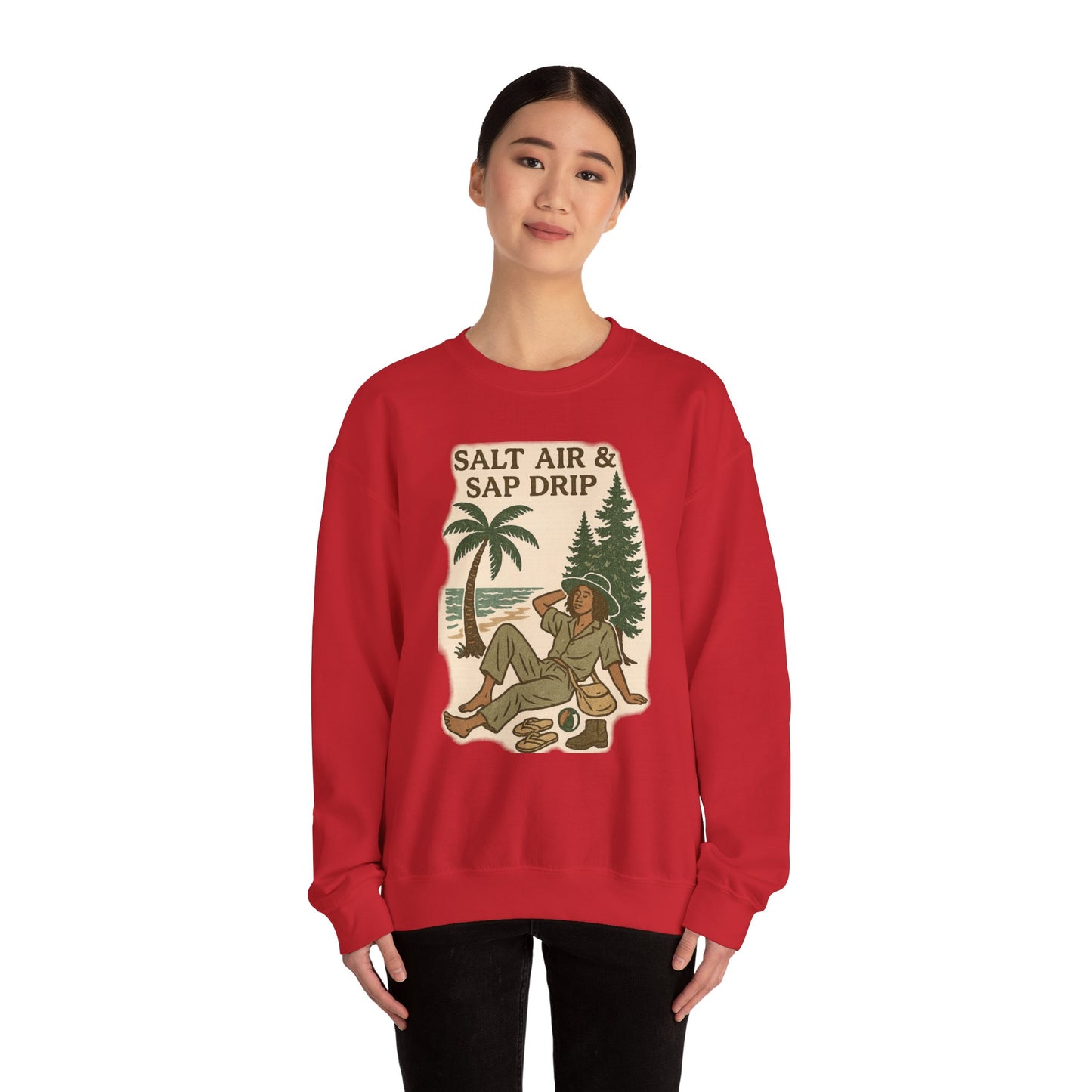 Cozy Beach Vibes Sweatshirt - Salt Air & Sap Drip Unisex Crewneck, Summer Casual Wear, Gift for Nature Lovers, Beach Trip Essentials