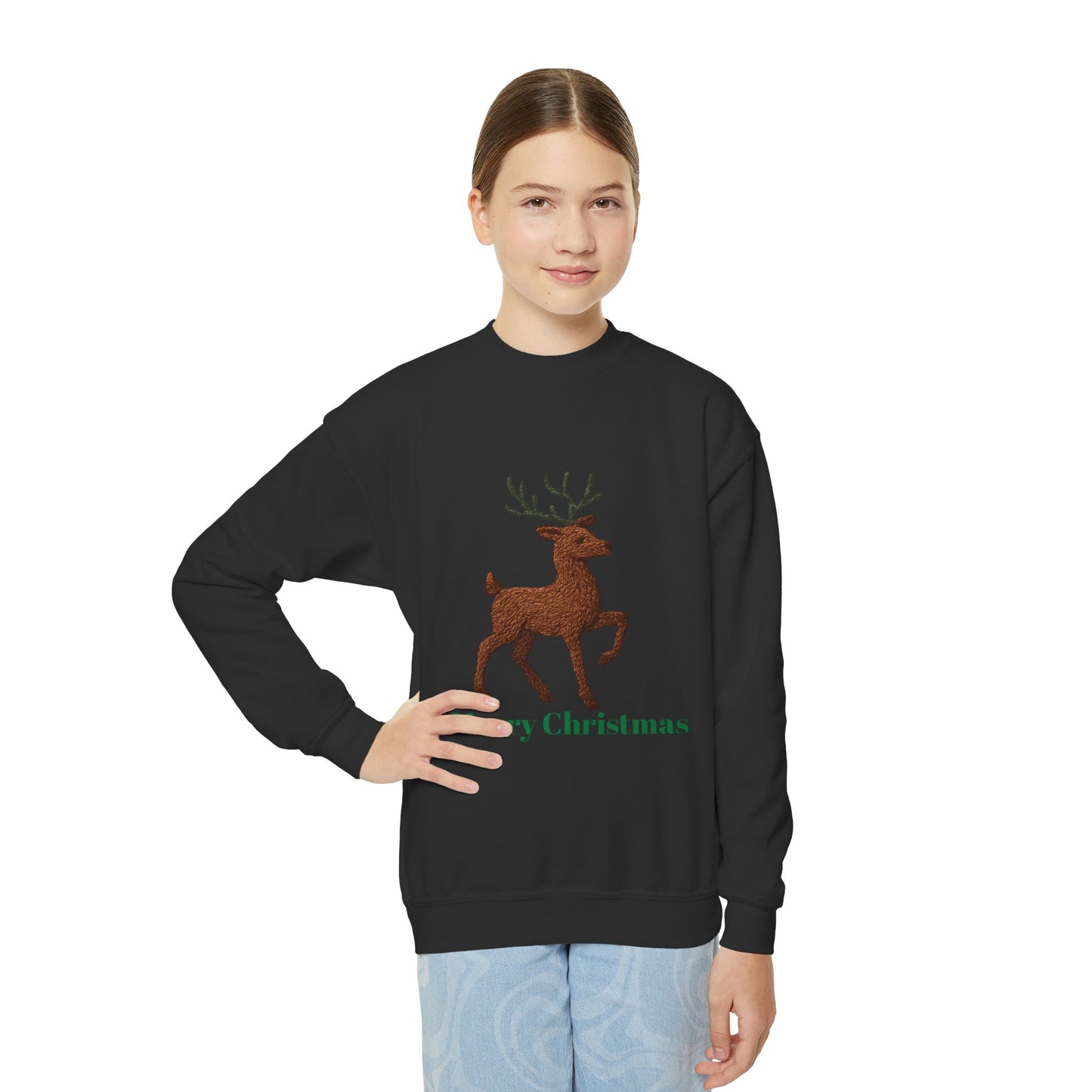 Christmas Reindeer Youth Crewneck Sweatshirt, Holiday Sweater, Winter Fashion, Kids Christmas Gift, Merry Christmas Apparel