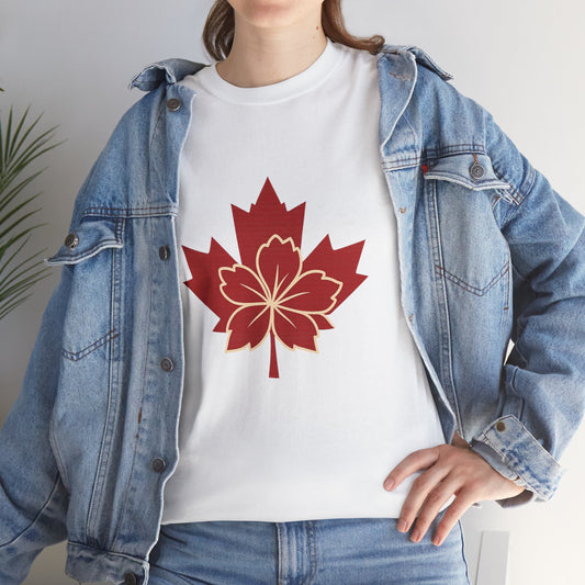 Maple Sakura Tee — Canadian Maple Leaf with Cherry Blossom Graphic