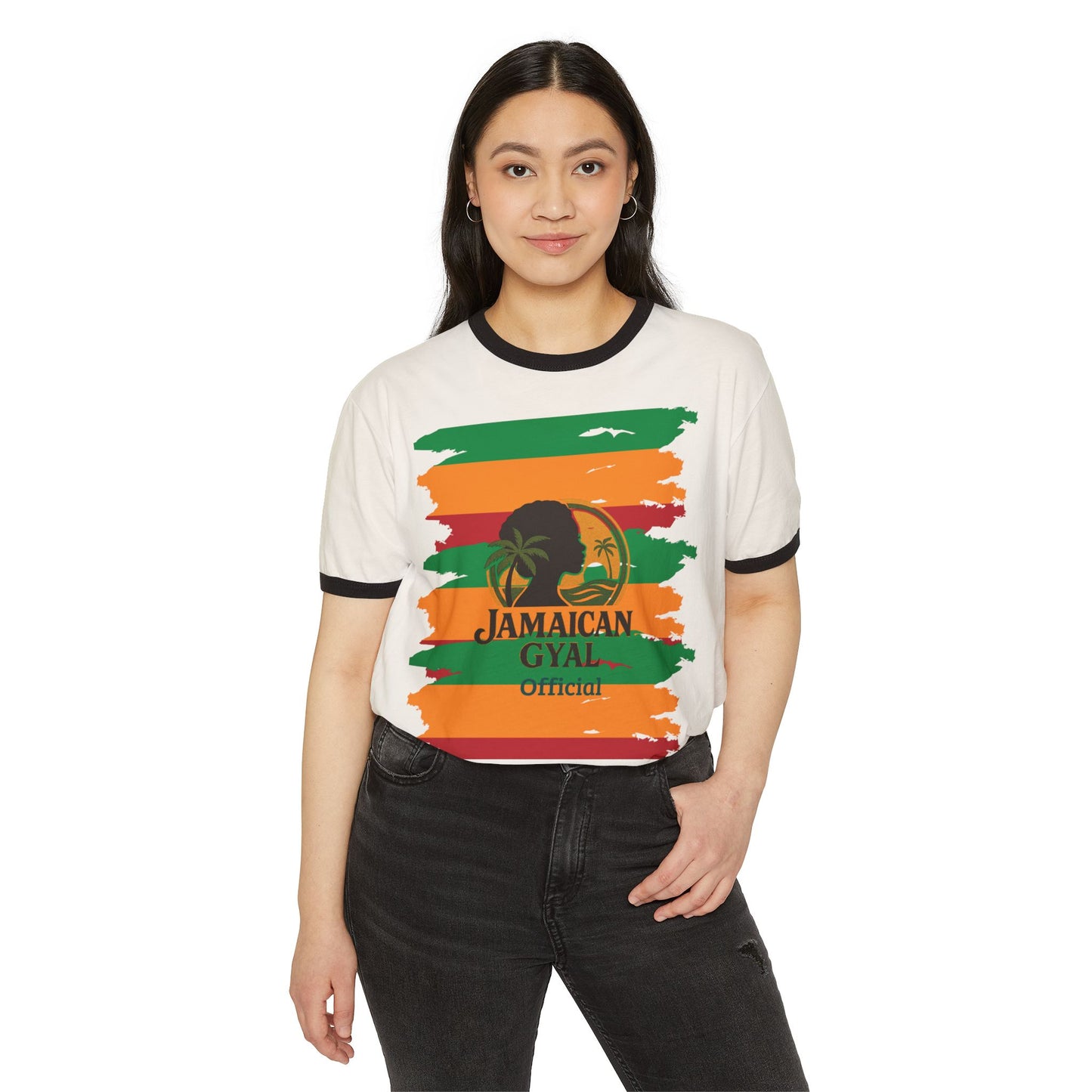 Jamaican Gyal Unisex Cotton Ringer T-Shirt, Casual Summer Tee, Festival Clothing, Vacation Wear, Island Vibes Shirt
