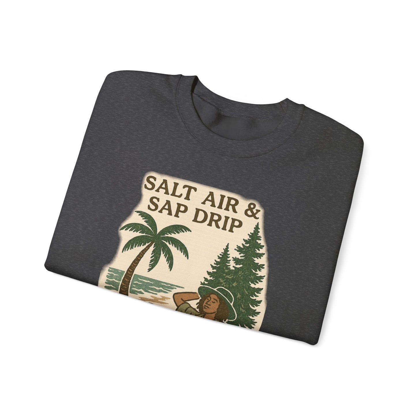 Cozy Beach Vibes Sweatshirt - Salt Air & Sap Drip Unisex Crewneck, Summer Casual Wear, Gift for Nature Lovers, Beach Trip Essentials