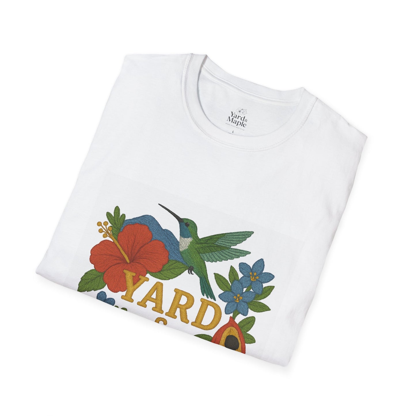 Colorful Floral Hummingbird Unisex T-Shirt, Casual Summer Style, Yard & Maple Graphic Tee, Gift for Nature Lovers, Eco-Friendly Fashion