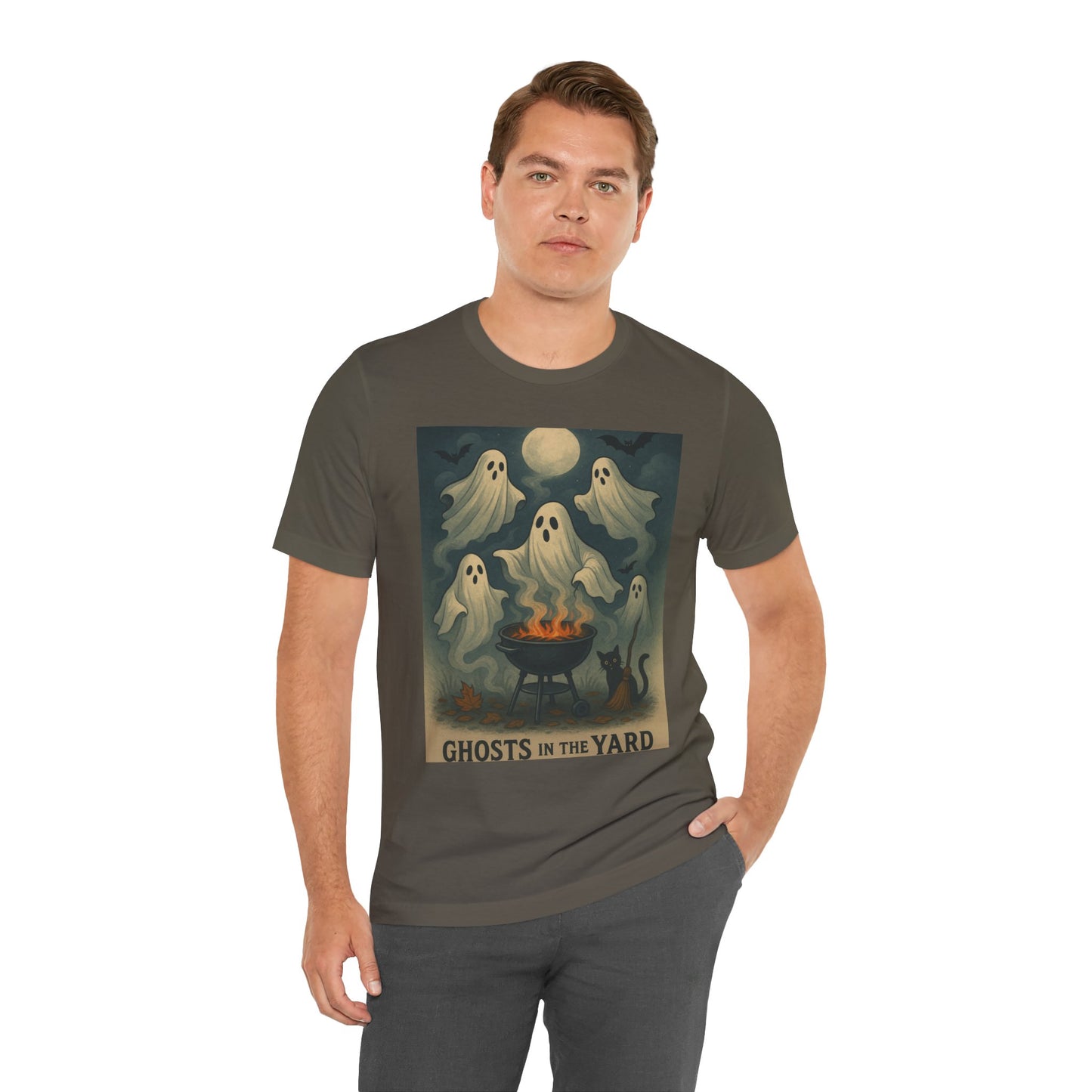 Ghosts in the Yard Tee - Spooky Unisex Short Sleeve Shirt, Halloween Shirt, Ghost Design, Casual Halloween Wear, Gift for Ghost Lovers