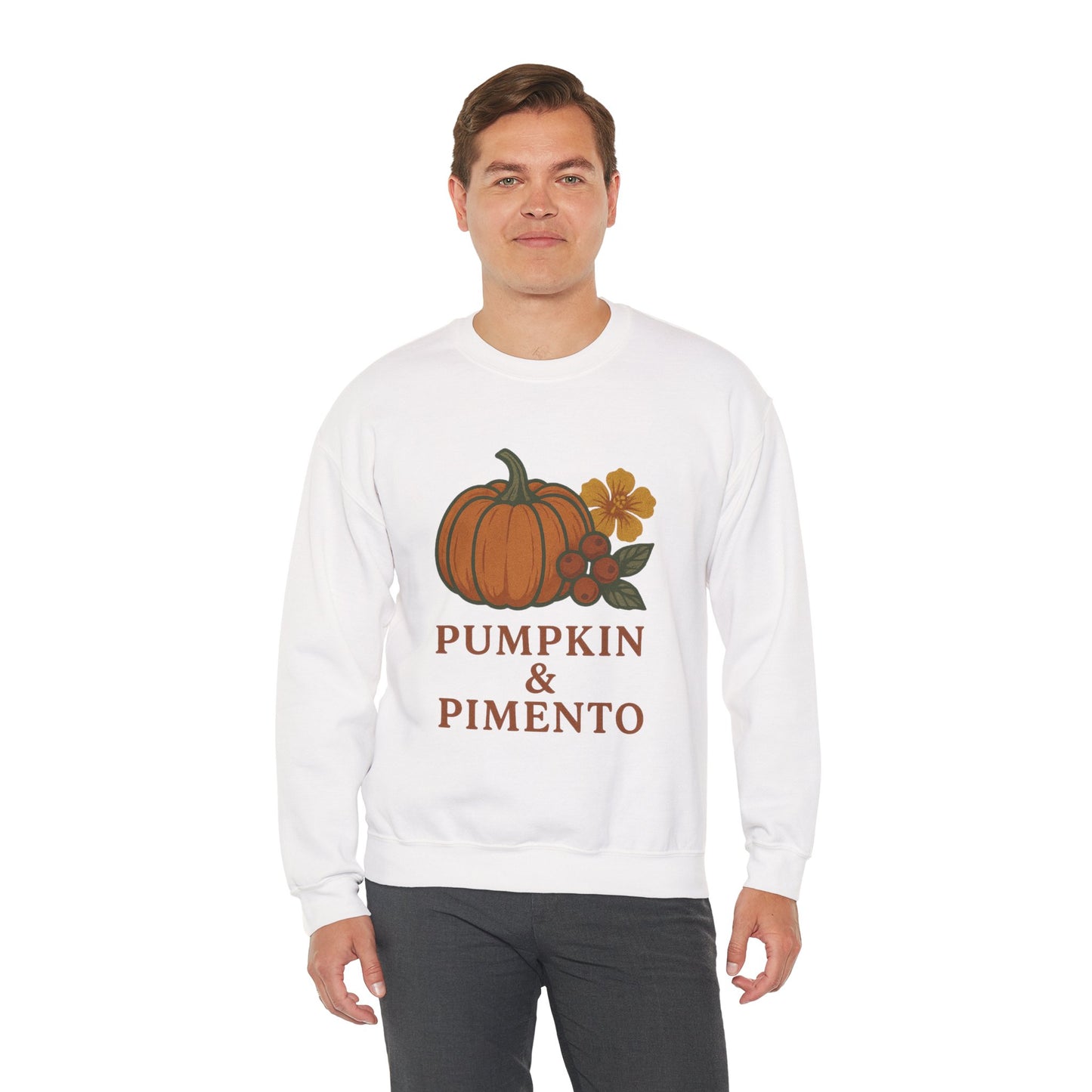 Pumpkin & Pimento Crewneck Sweatshirt, Cozy Fall Sweatshirt, Unisex Autumn Apparel, Thanksgiving Gift, Seasonal Fashion