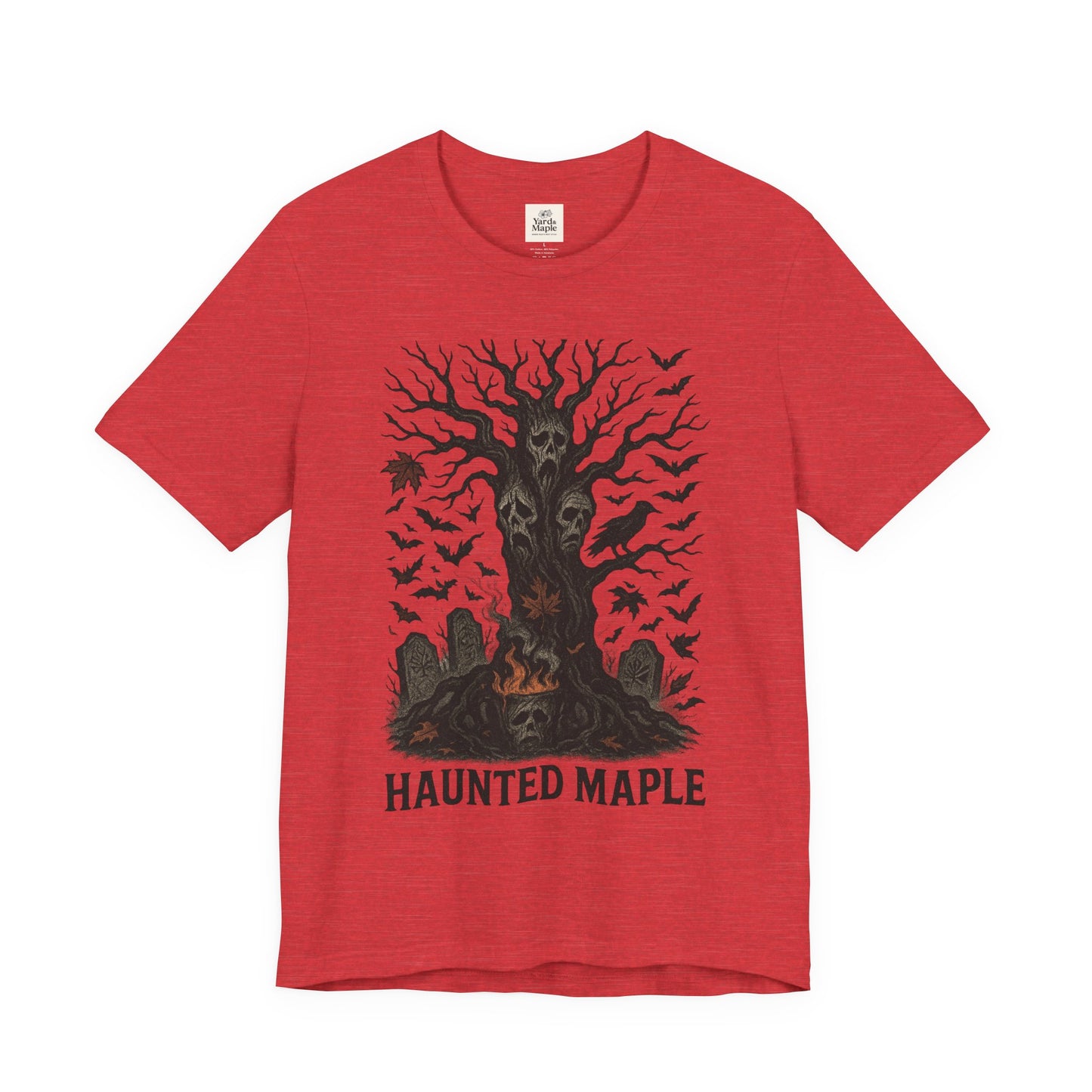 Haunted Maple Tee - Unisex Jersey Short Sleeve T-Shirt for Fall, Halloween, Spooky Vibe, Ghost Lovers, Unique Gift