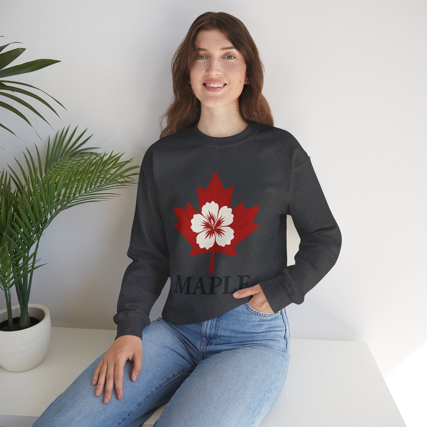 Maple Leaf Crewneck Sweatshirt — Canadian Floral Maple Design