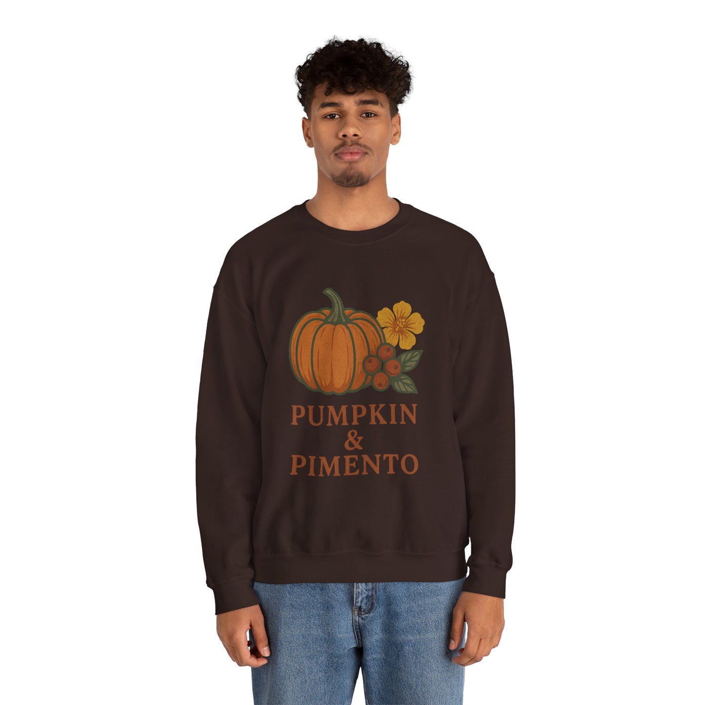 Pumpkin & Pimento Crewneck Sweatshirt, Cozy Fall Sweatshirt, Unisex Autumn Apparel, Thanksgiving Gift, Seasonal Fashion