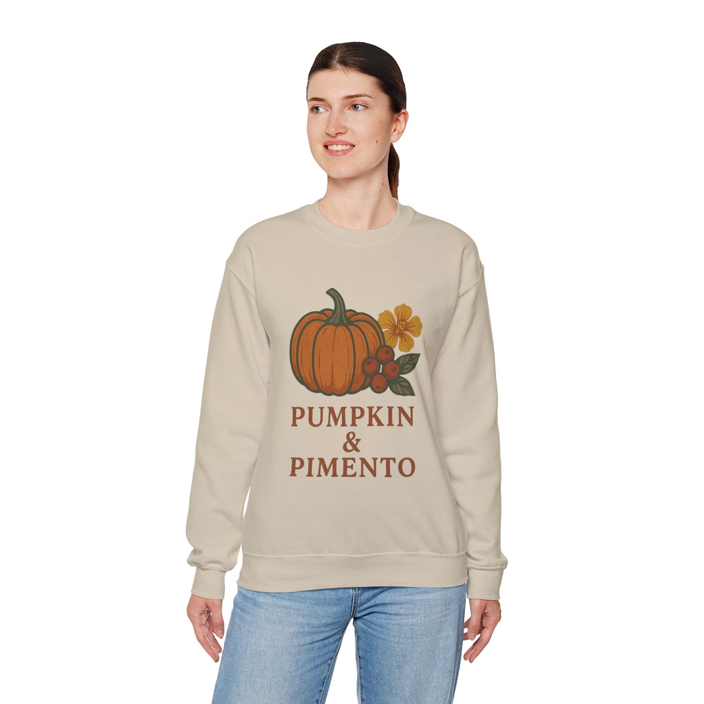 Pumpkin & Pimento Crewneck Sweatshirt, Cozy Fall Sweatshirt, Unisex Autumn Apparel, Thanksgiving Gift, Seasonal Fashion