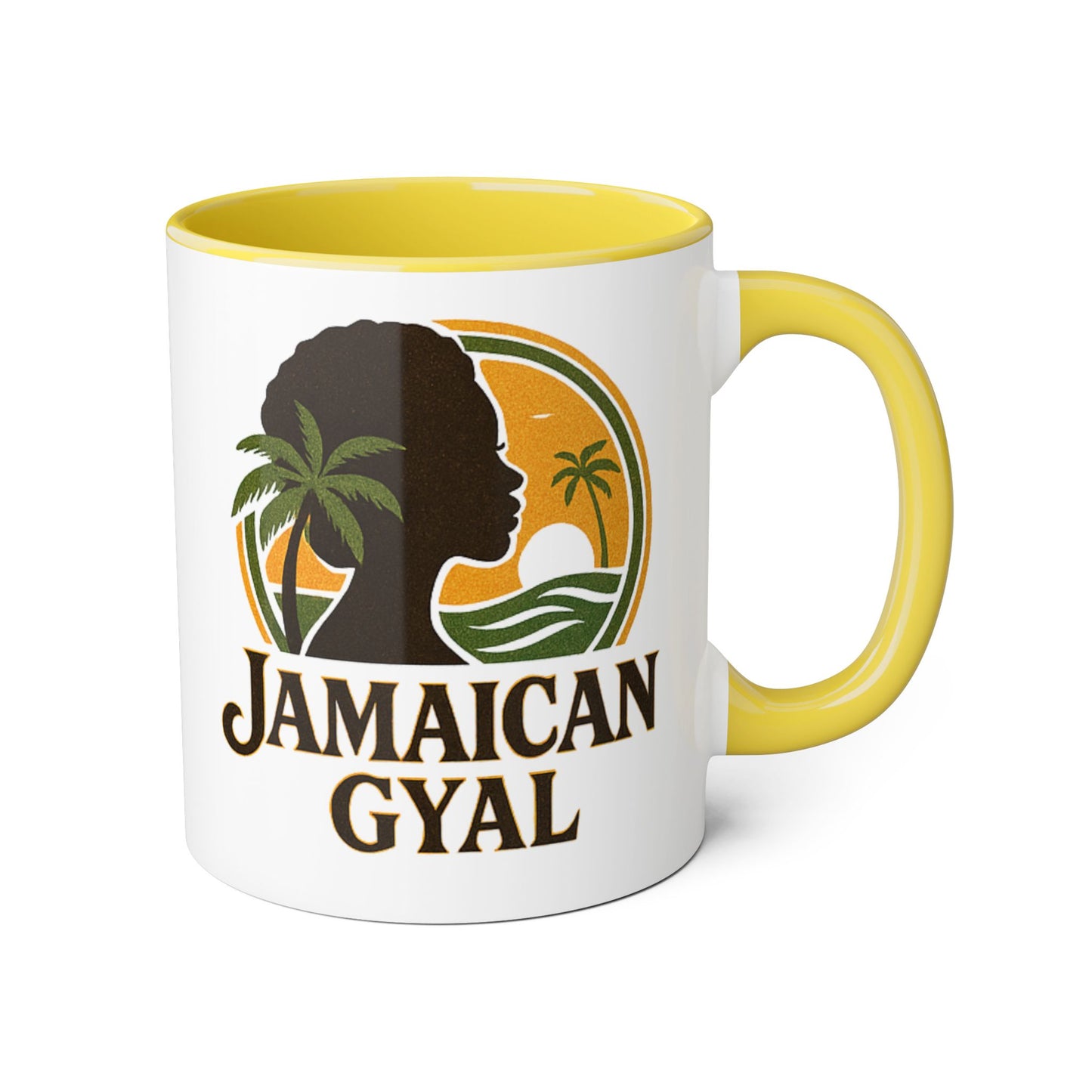 Jamaican Gyal Accent Mug, 11oz Coffee Cup, African Heritage Gift, Tropical Drinkware, Caribbean Inspiration, Black Woman Art