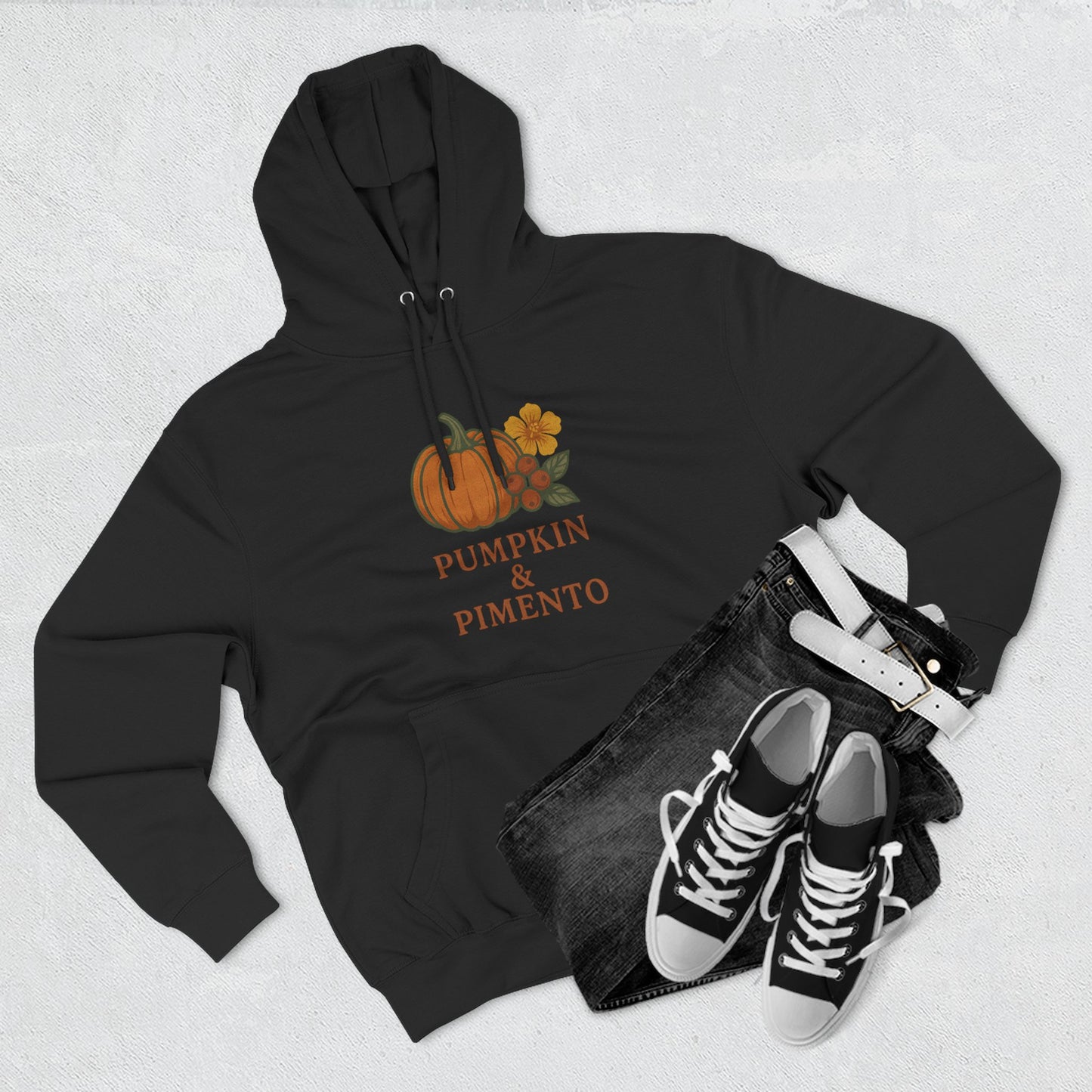 Pumpkin & Pimento Fleece Hoodie | Cozy Fall Sweater, Autumn Fashion, Comfortable Casual Wear, Gift for Pumpkin Lovers, Halloween Apparel