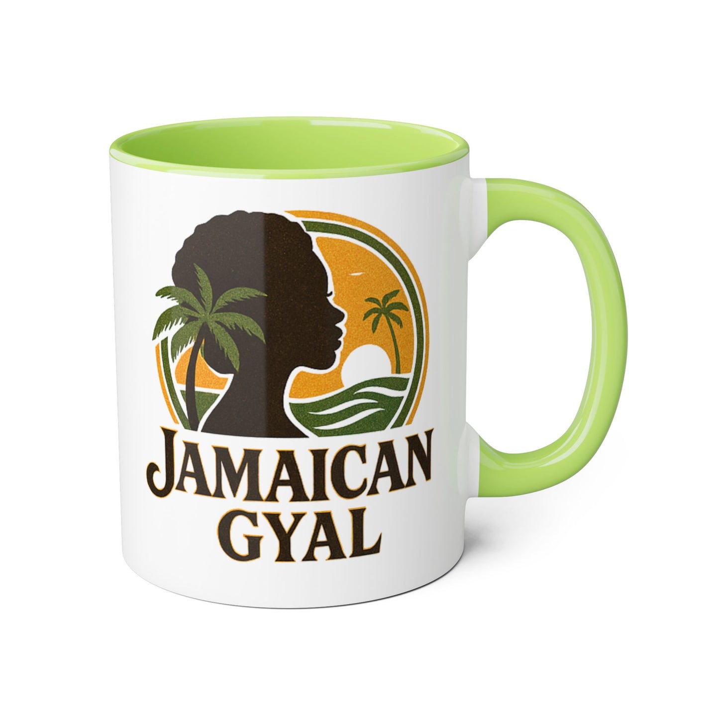Jamaican Gyal Accent Mug, 11oz Coffee Cup, African Heritage Gift, Tropical Drinkware, Caribbean Inspiration, Black Woman Art
