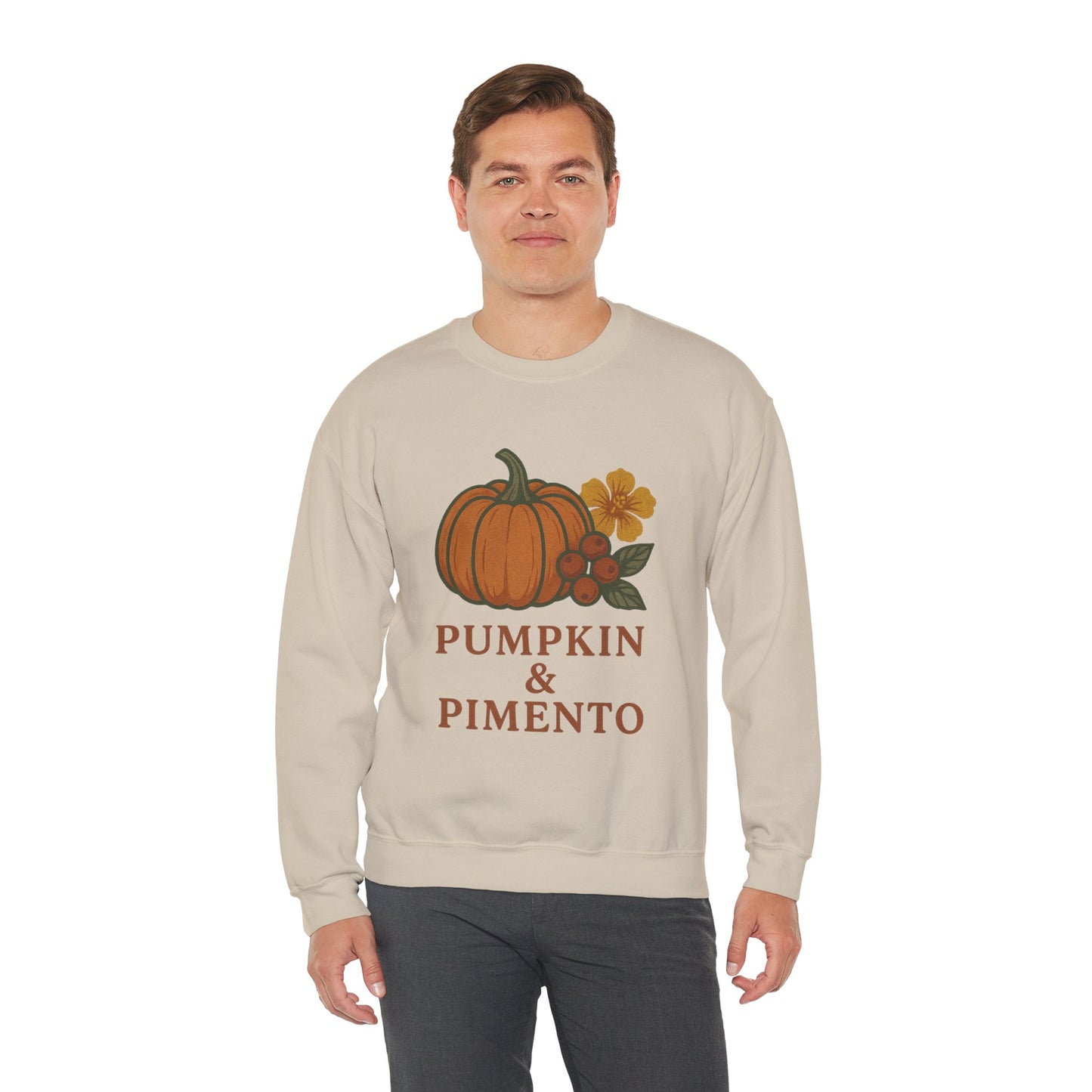 Pumpkin & Pimento Crewneck Sweatshirt, Cozy Fall Sweatshirt, Unisex Autumn Apparel, Thanksgiving Gift, Seasonal Fashion