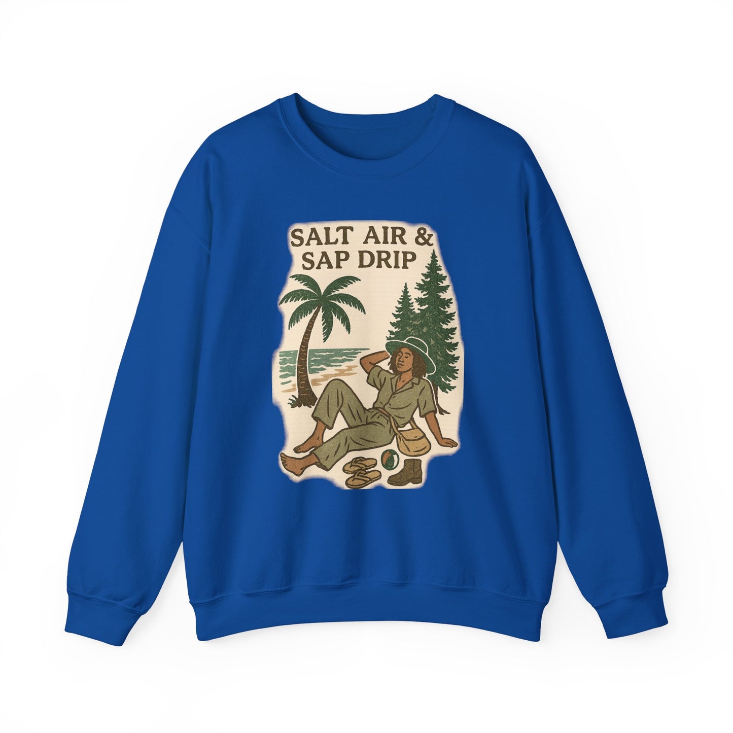 Cozy Beach Vibes Sweatshirt - Salt Air & Sap Drip Unisex Crewneck, Summer Casual Wear, Gift for Nature Lovers, Beach Trip Essentials