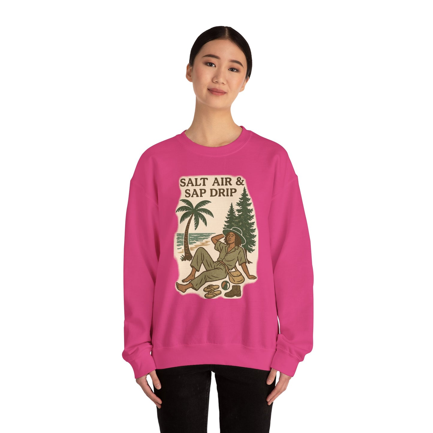 Cozy Beach Vibes Sweatshirt - Salt Air & Sap Drip Unisex Crewneck, Summer Casual Wear, Gift for Nature Lovers, Beach Trip Essentials