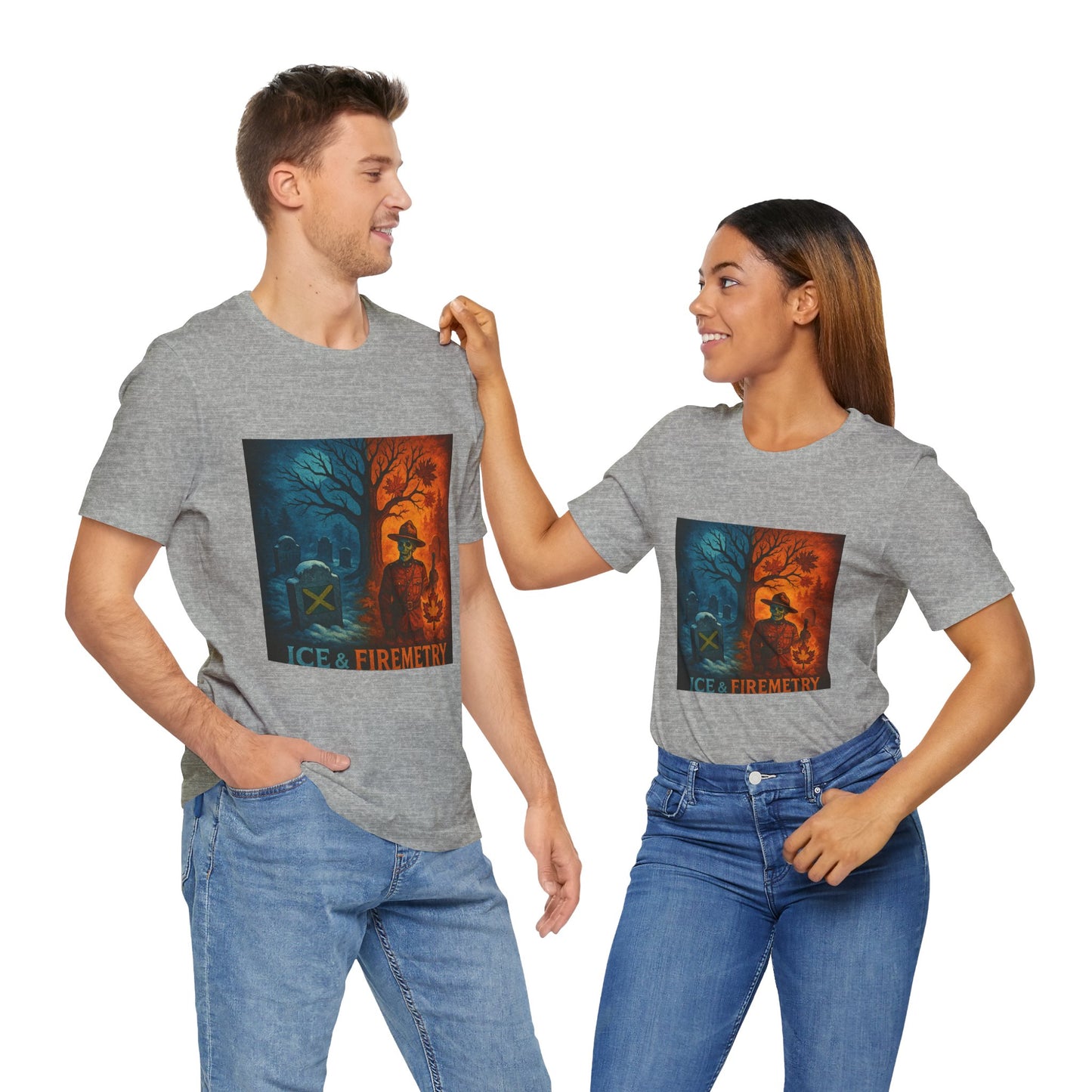 Unisex Ice & Fire Short Sleeve Tee - Firefighter Gift, Halloween Shirt, Cool Graphic Tee, Unique Adventure Wear, All-Season Style