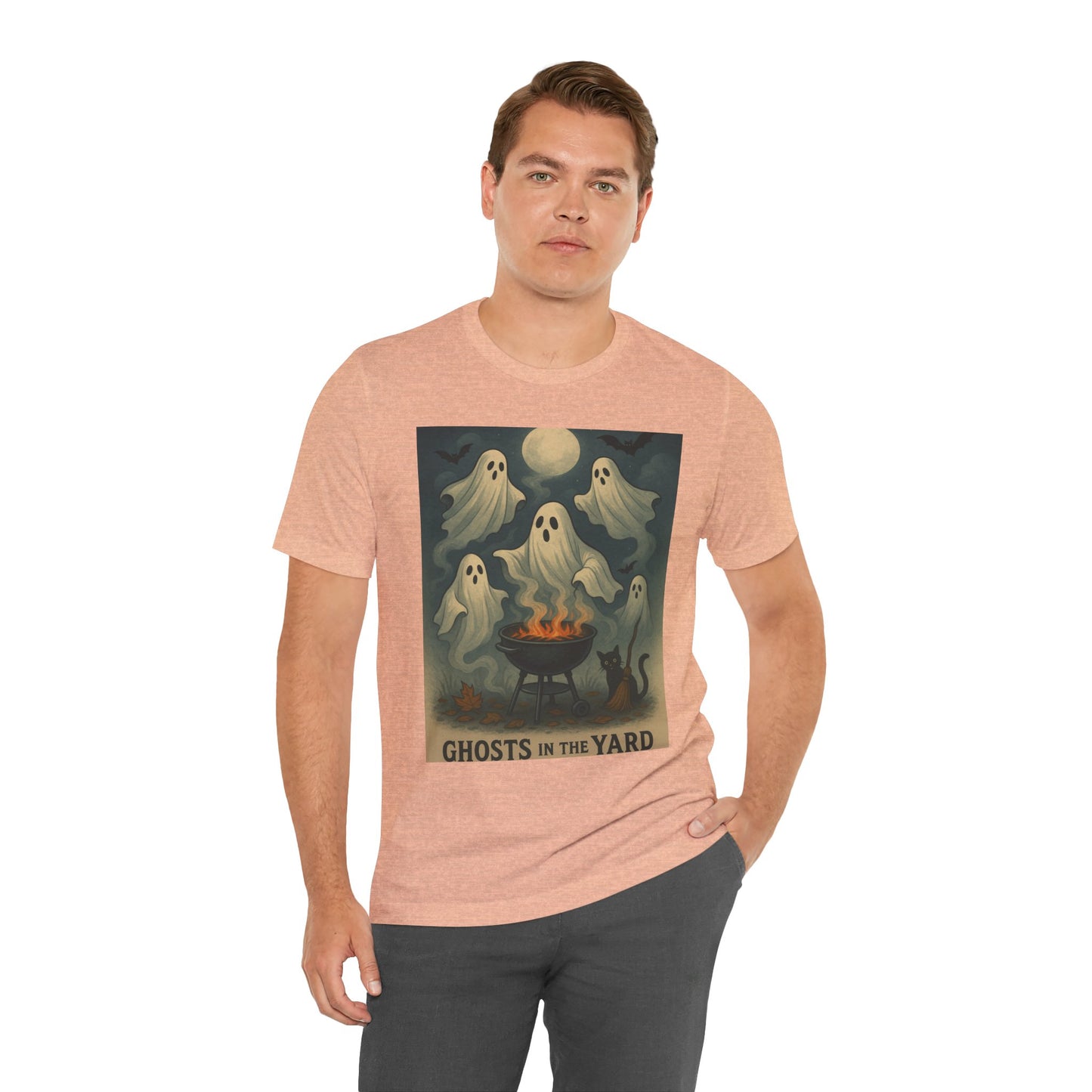Ghosts in the Yard Tee - Spooky Unisex Short Sleeve Shirt, Halloween Shirt, Ghost Design, Casual Halloween Wear, Gift for Ghost Lovers