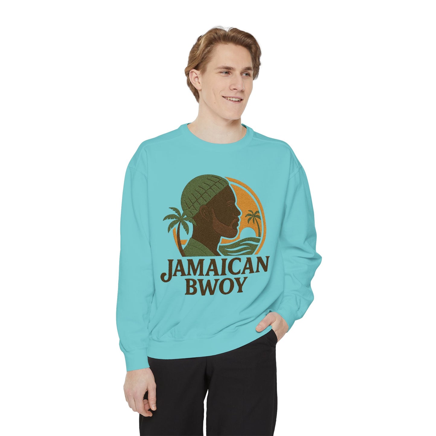 Jamaican Bwoy Sweatshirt, Cozy Unisex Pullover, Streetwear Style, Perfect Gift for Reggae Lovers, Summer Vibes Apparel, Gift for Him/Her