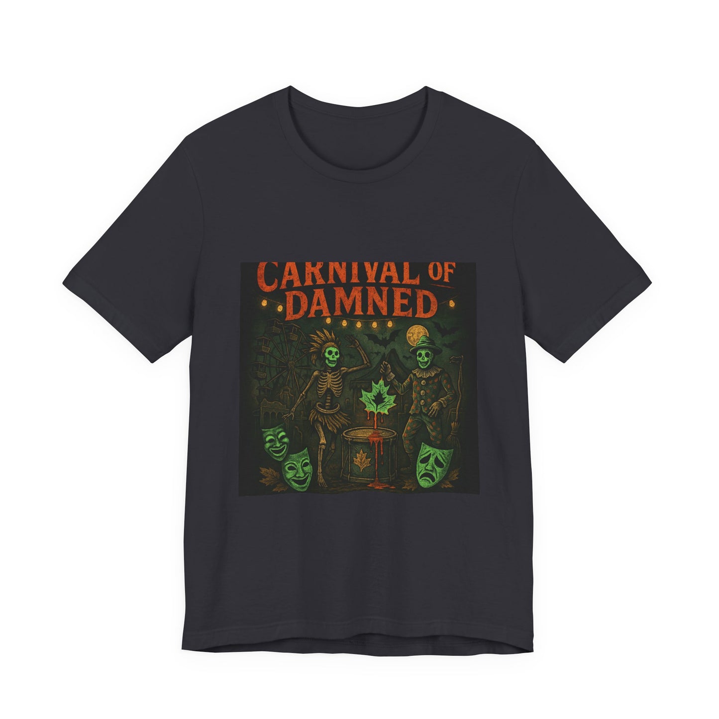 Carnival of Damned Tee | Unisex Short Sleeve Shirt, Halloween Shirt, Spooky Tee, Graphic T-Shirt, Gift for Horror Fans
