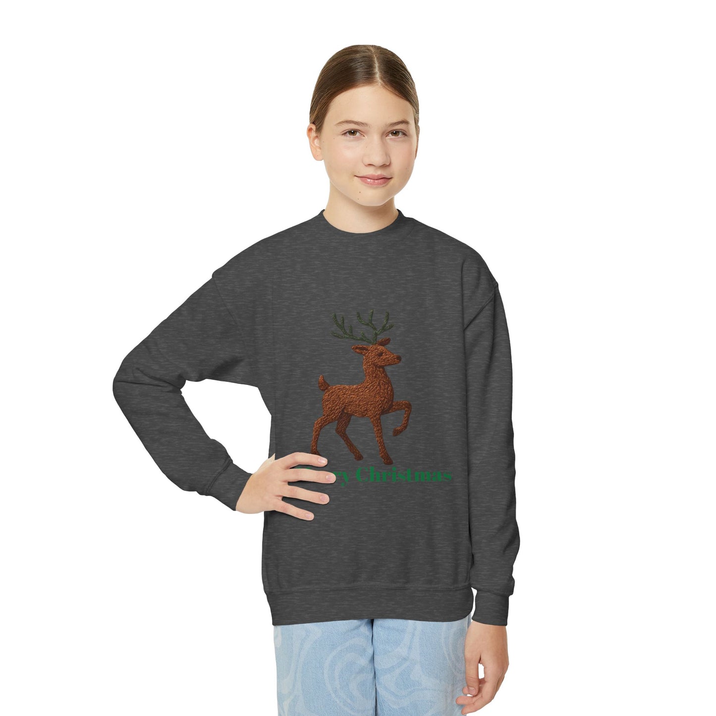 Christmas Reindeer Youth Crewneck Sweatshirt, Holiday Sweater, Winter Fashion, Kids Christmas Gift, Merry Christmas Apparel