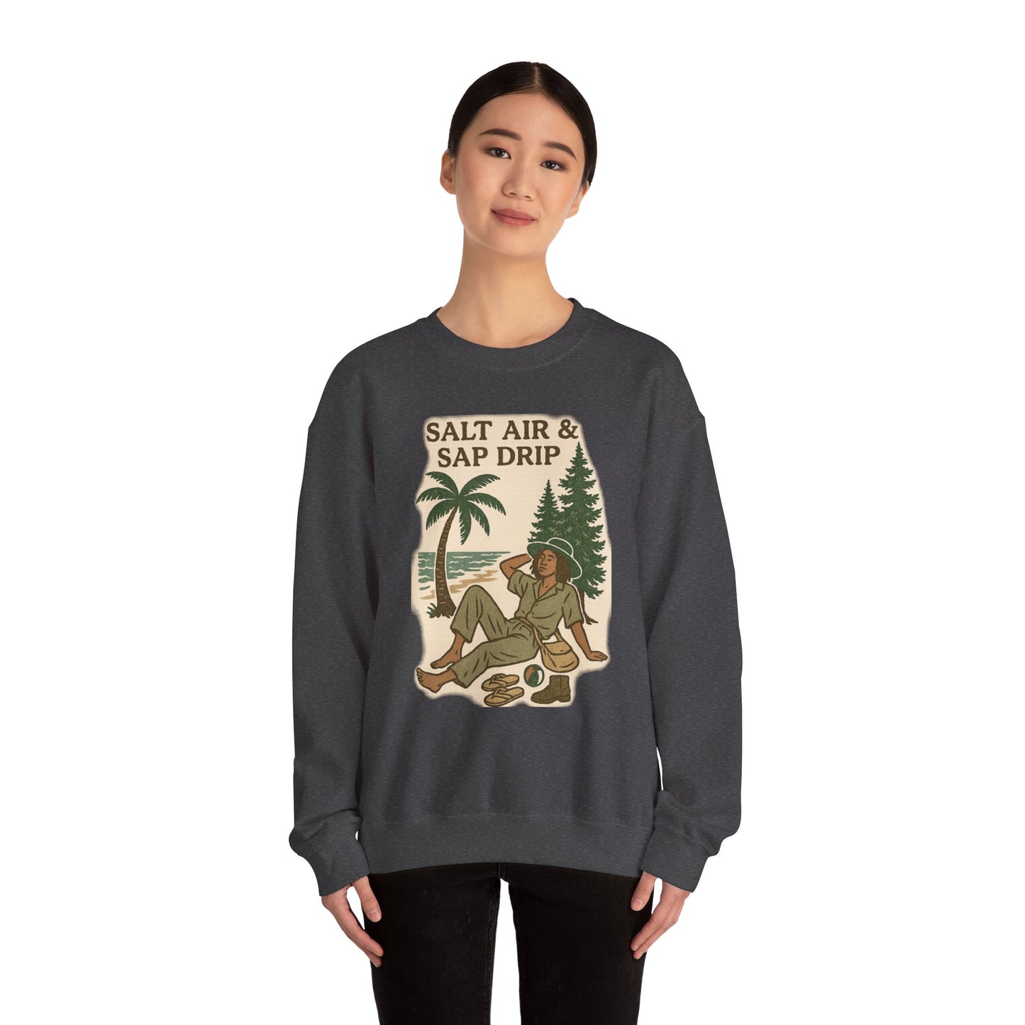 Cozy Beach Vibes Sweatshirt - Salt Air & Sap Drip Unisex Crewneck, Summer Casual Wear, Gift for Nature Lovers, Beach Trip Essentials