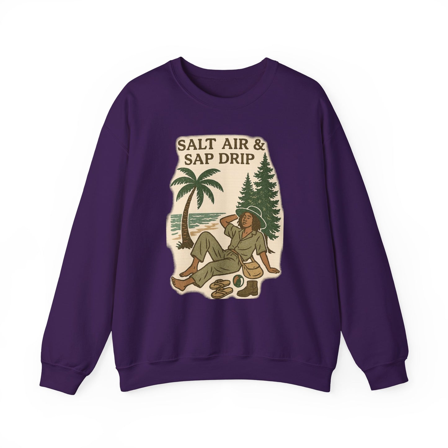 Cozy Beach Vibes Sweatshirt - Salt Air & Sap Drip Unisex Crewneck, Summer Casual Wear, Gift for Nature Lovers, Beach Trip Essentials
